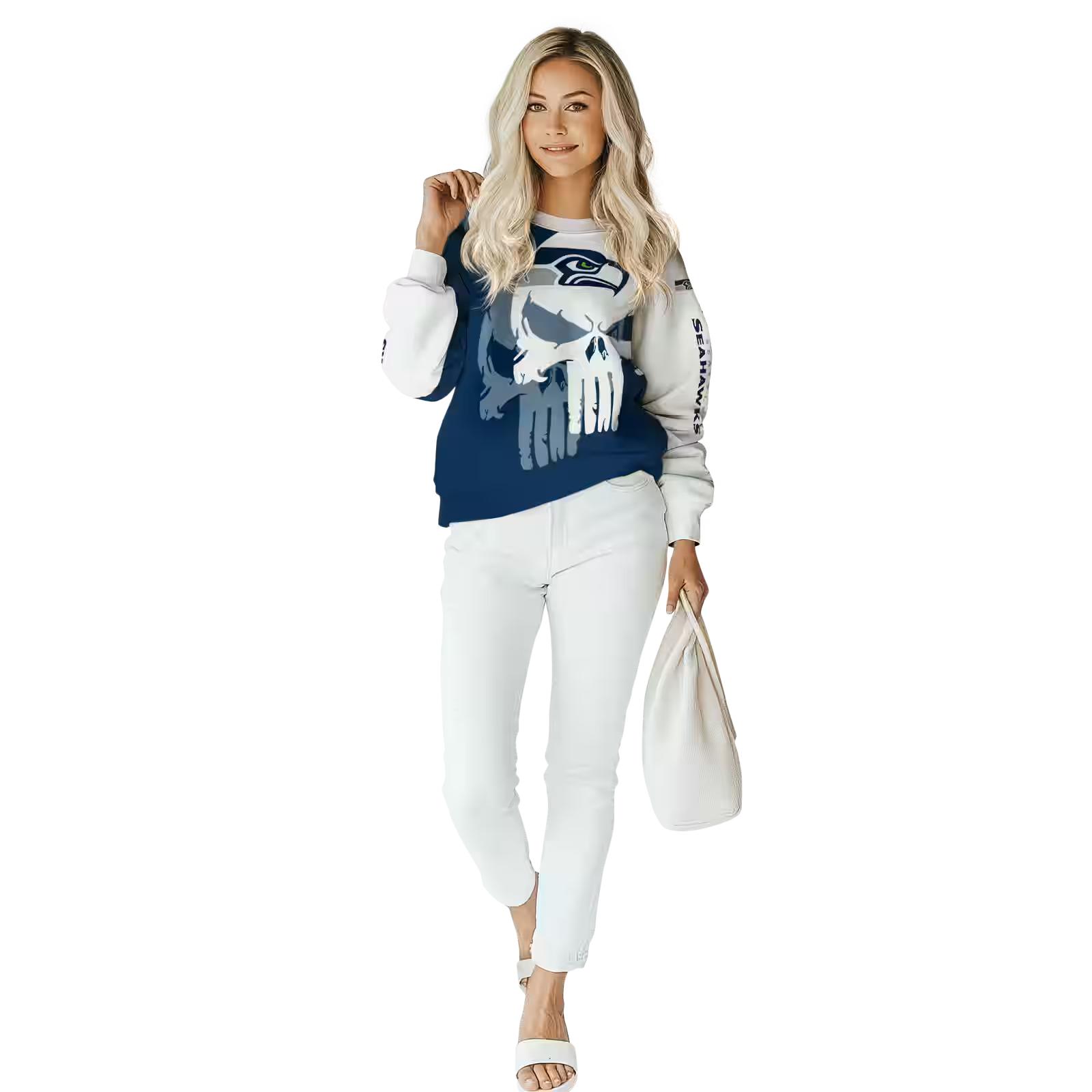 seattle seahawks graphic punisher blue white hoodie trendy