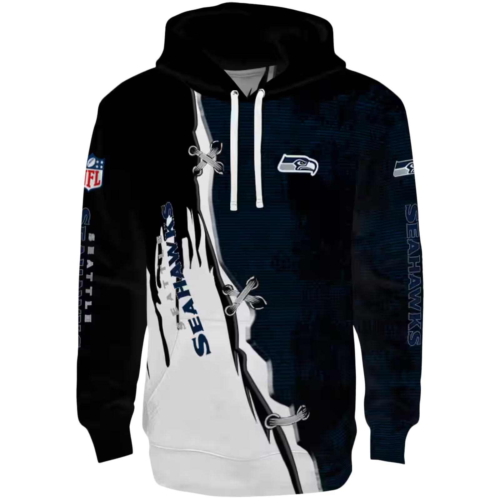 Seattle Seahawks Ripped Pattern Blue Black White Hoodie