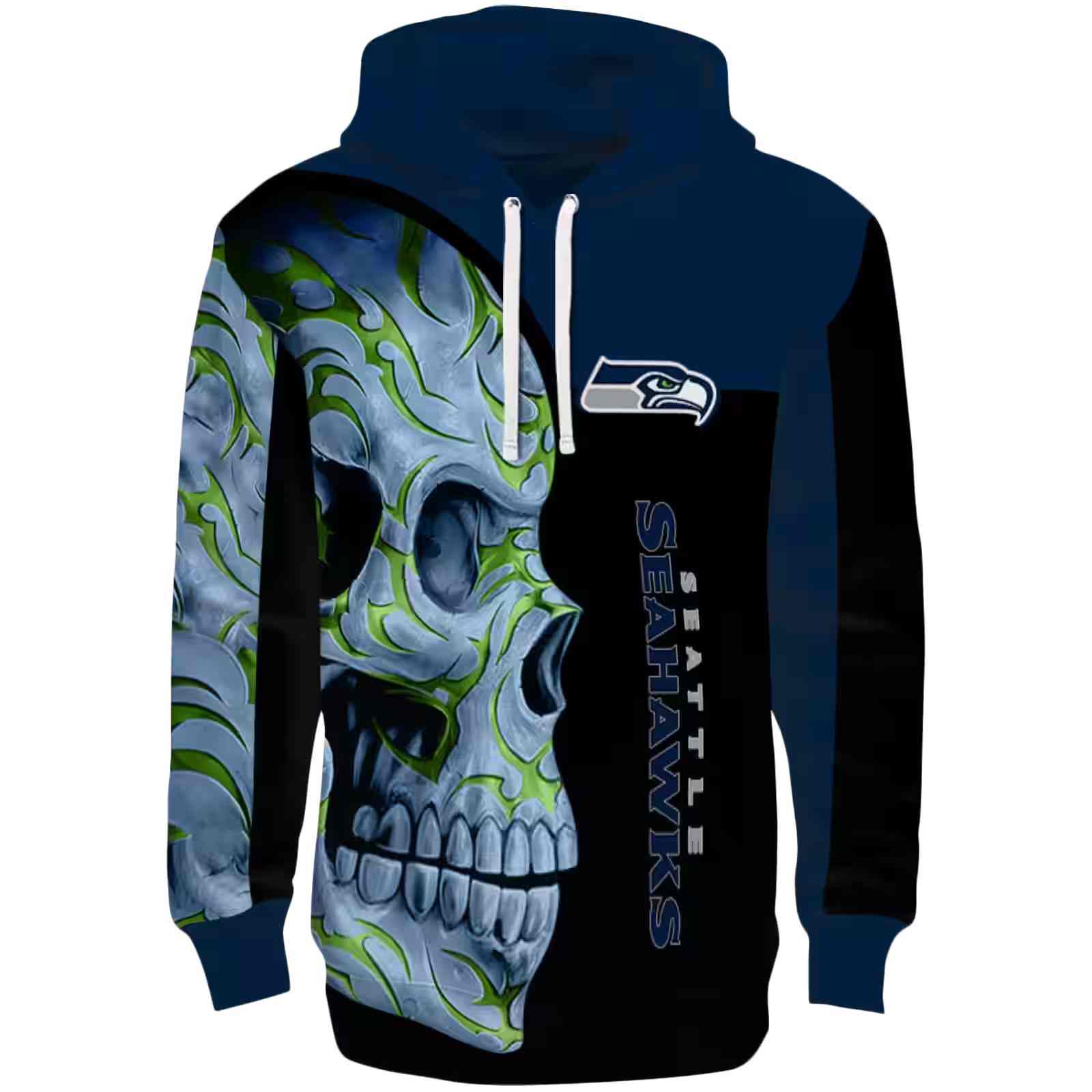 Seattle Seahawks Skull Motif Blue Black Hoodie