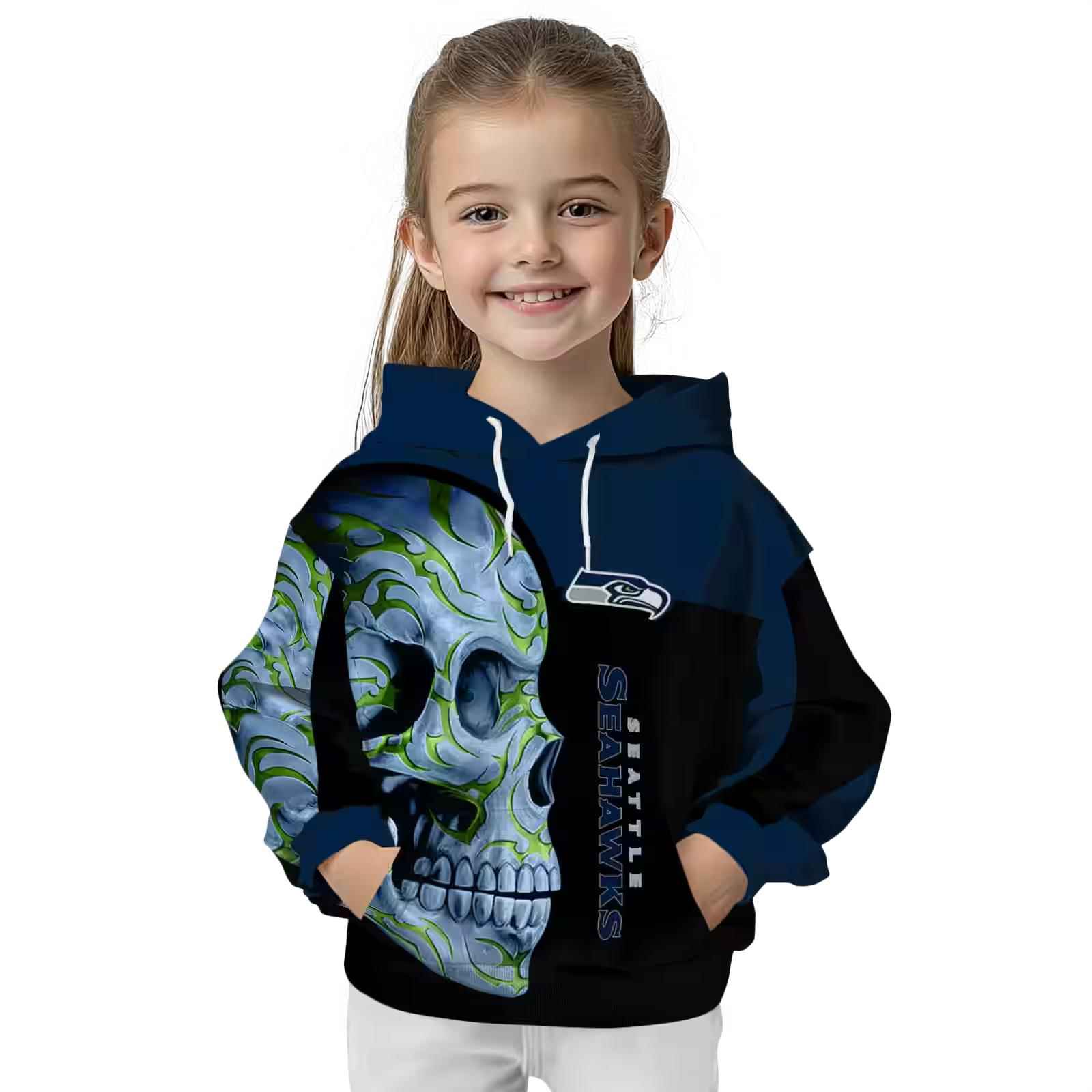 seattle seahawks skull motif blue black hoodie top rated