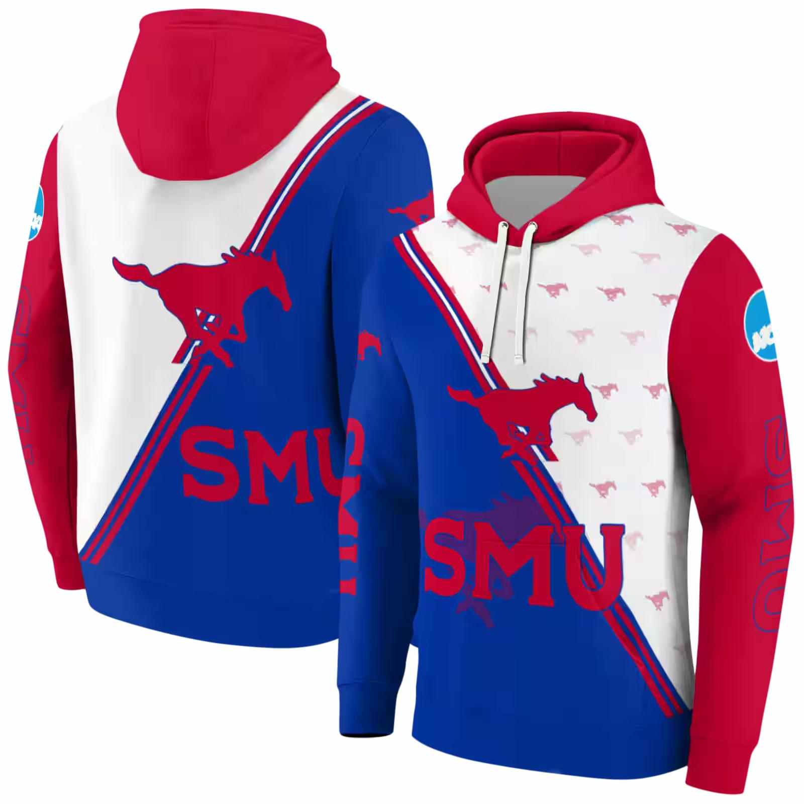 smu mustangs diagonal stripe blue white hoodie fashion forward