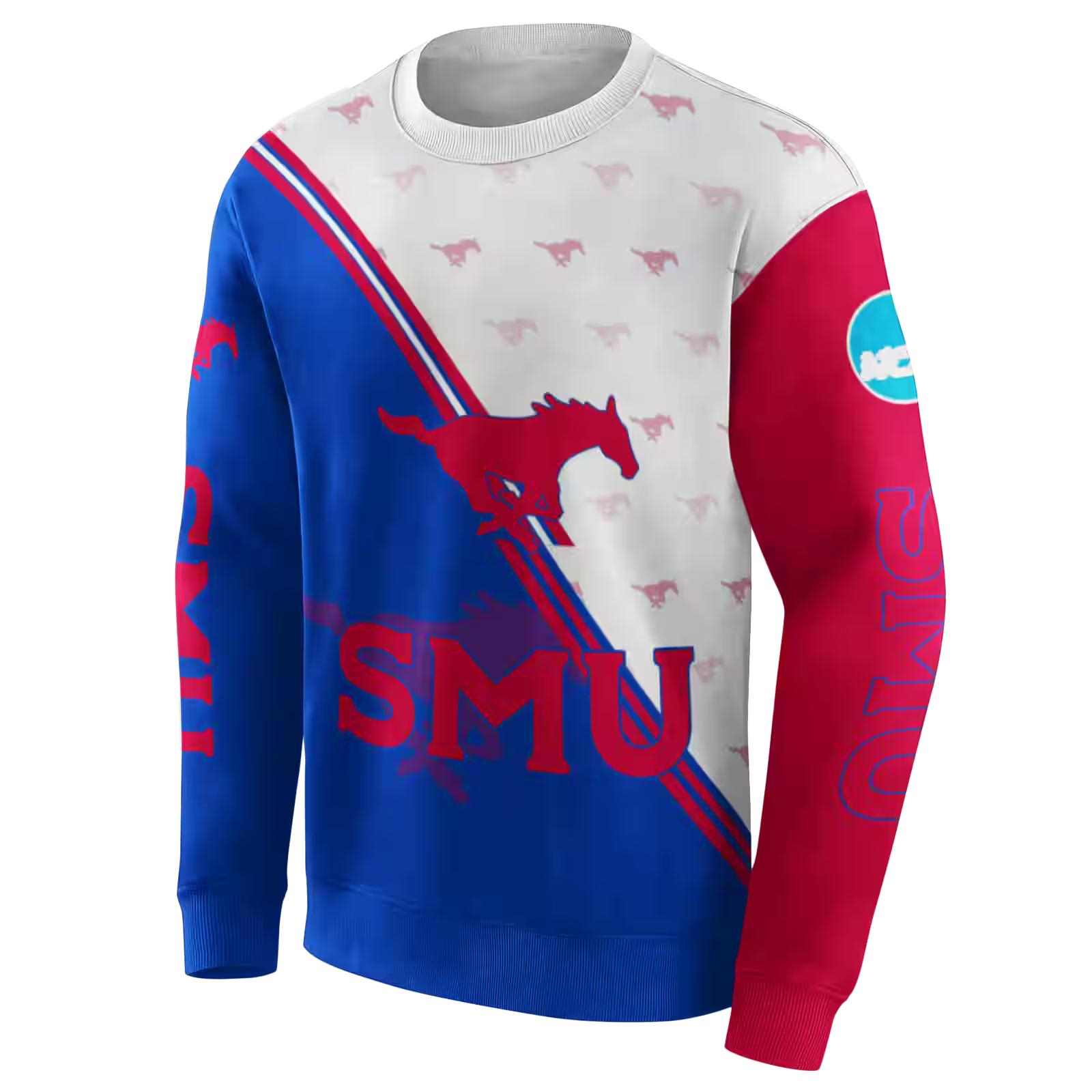 smu mustangs diagonal stripe blue white hoodie new arrival