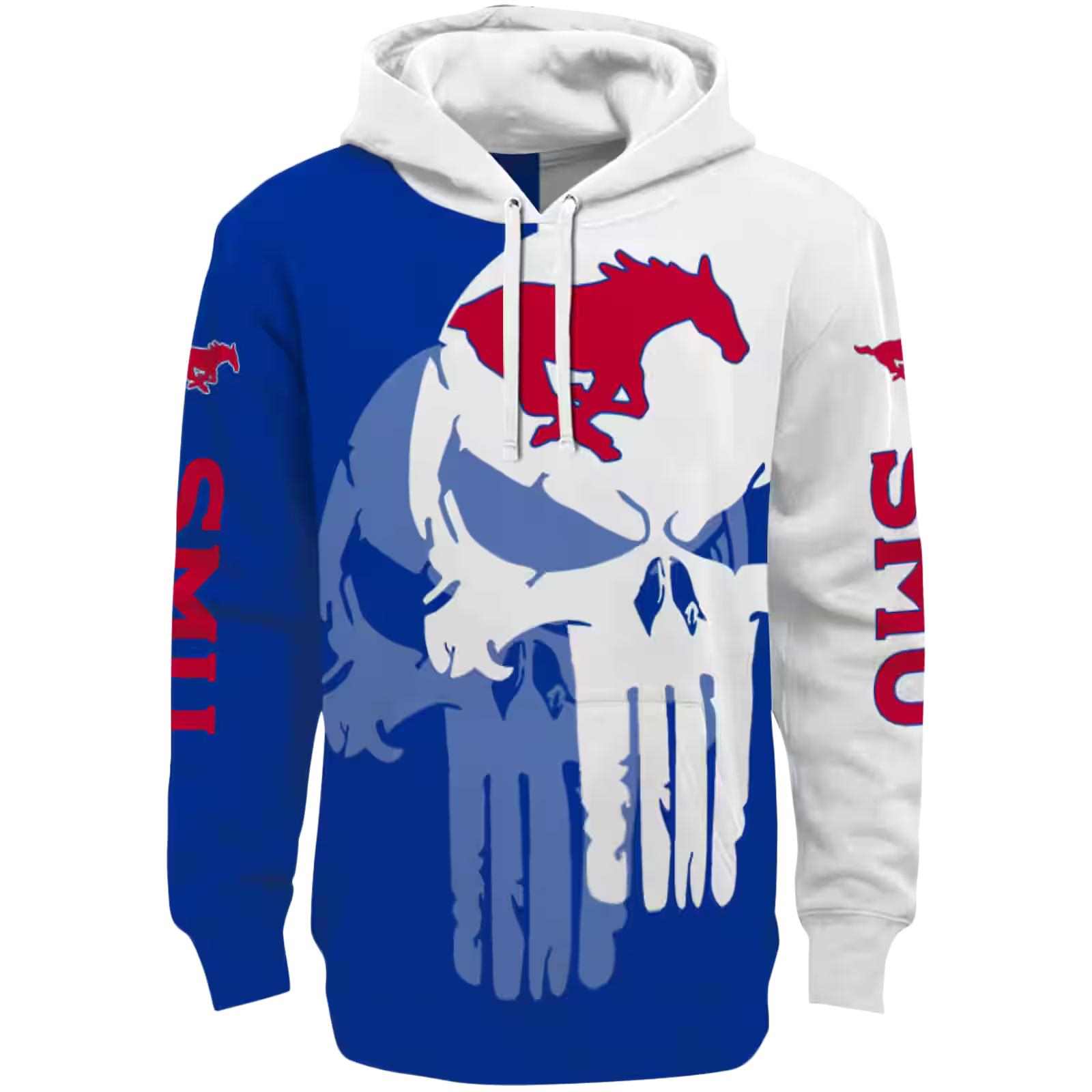 SMU Mustangs Graphic Punisher Blue White Hoodie