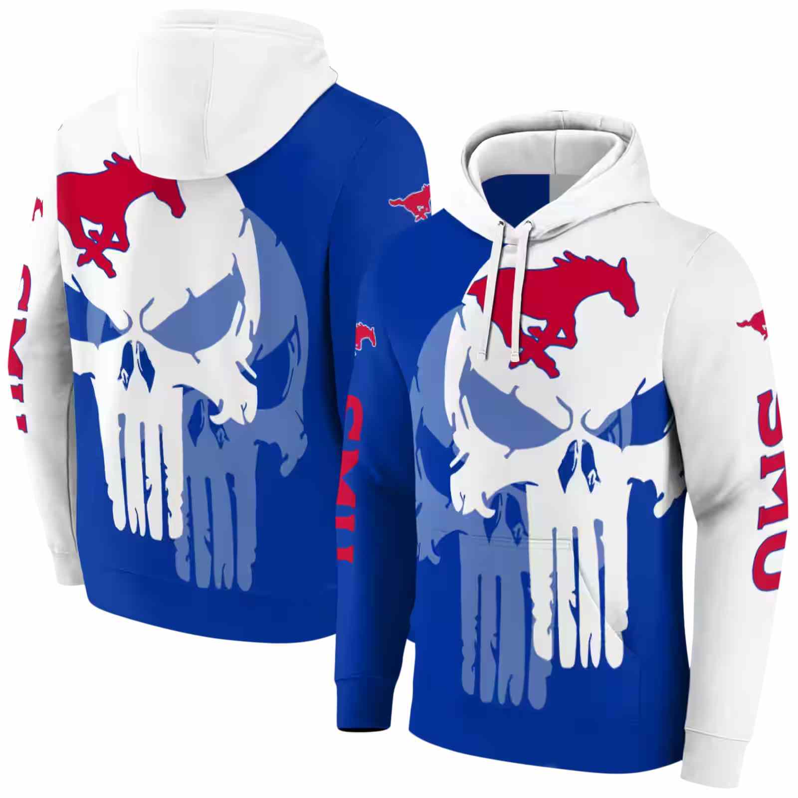 smu mustangs graphic punisher blue white hoodie fashion forward