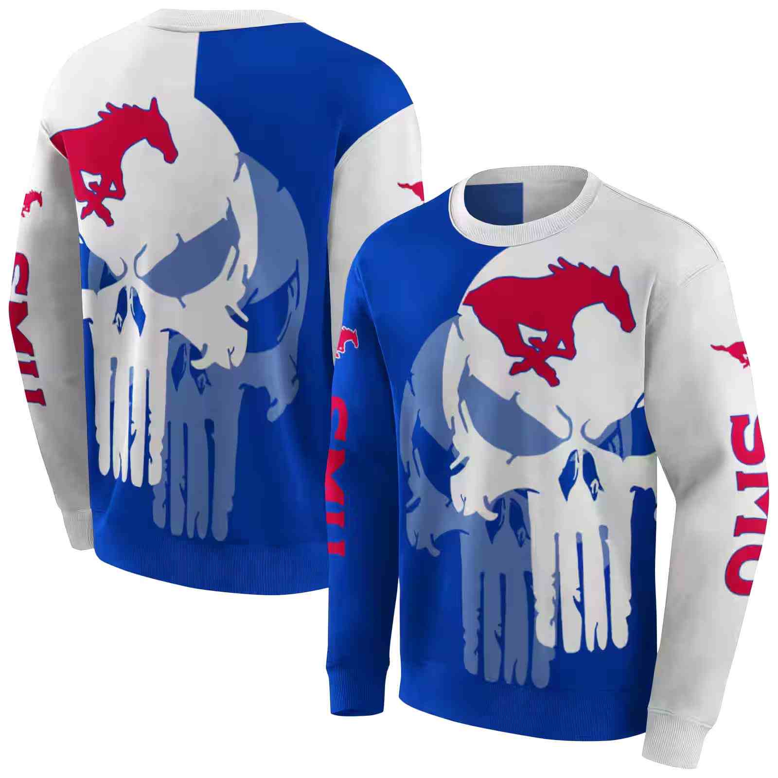 smu mustangs graphic punisher blue white hoodie premium grade