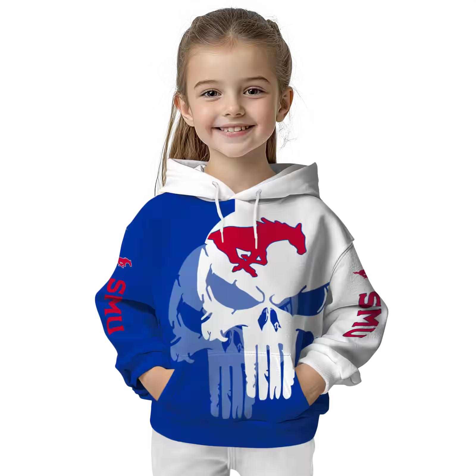 smu mustangs graphic punisher blue white hoodie top rated