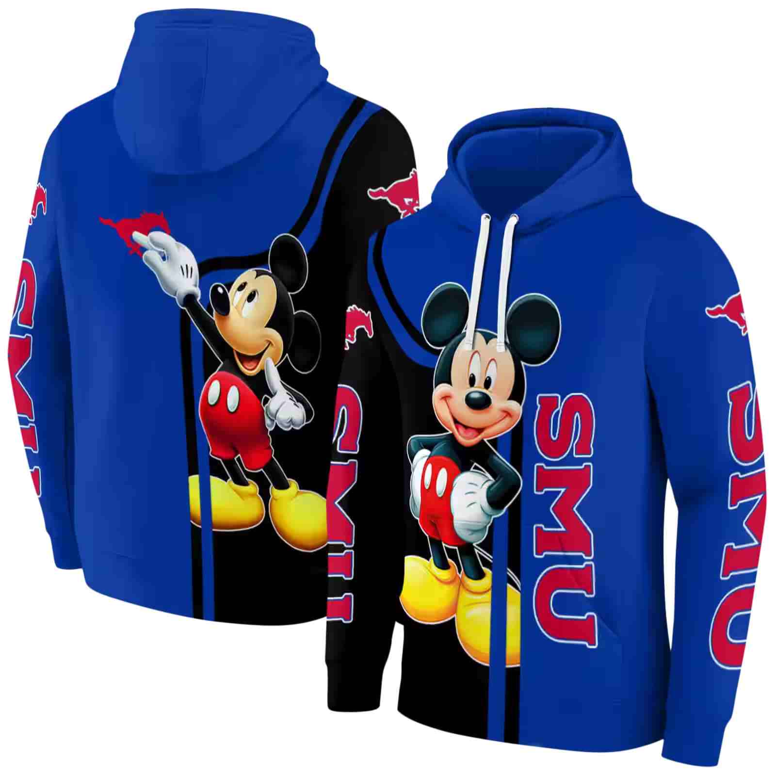 smu mustangs mickey mouse blue black hoodie fashion forward