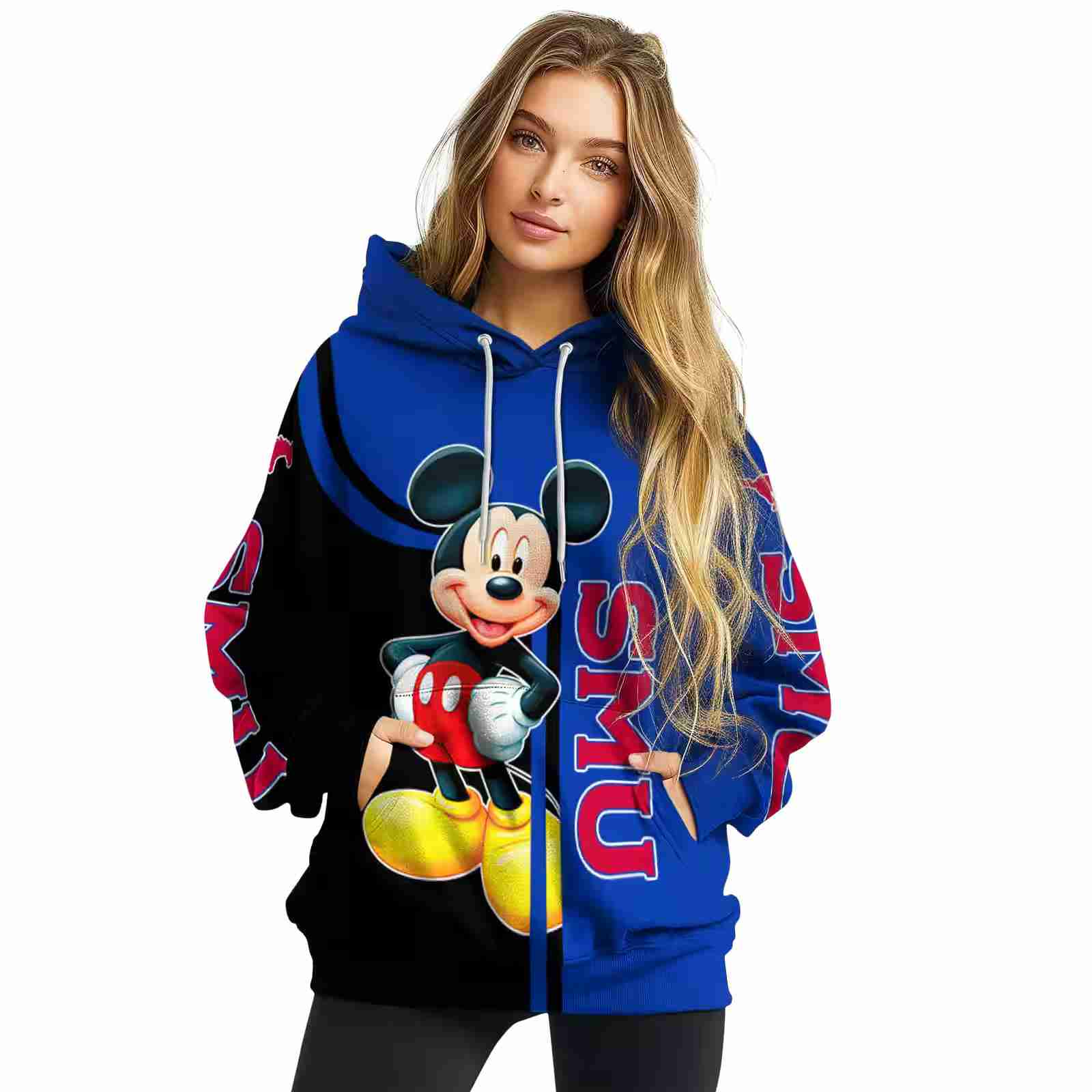 smu mustangs mickey mouse blue black hoodie high quality