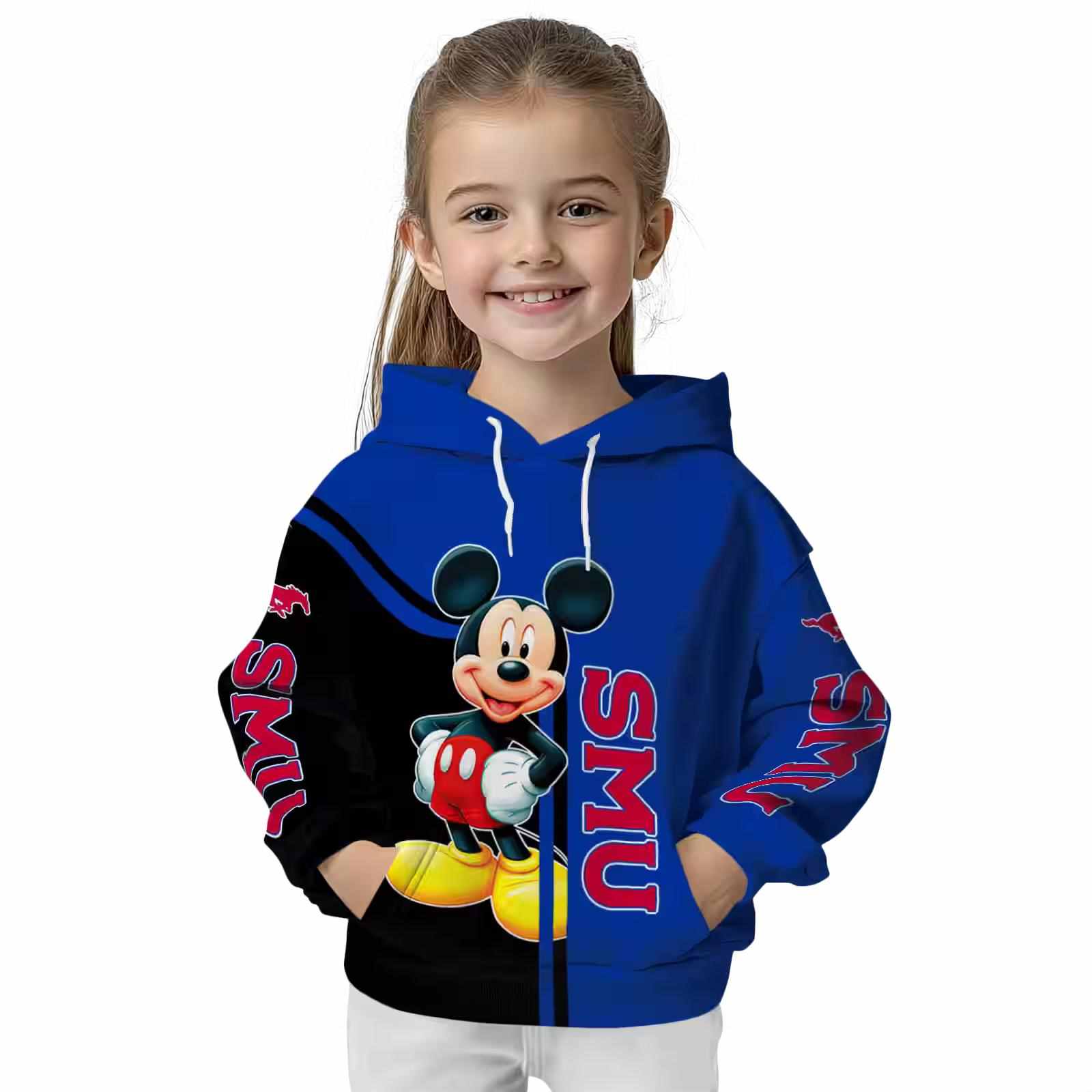 smu mustangs mickey mouse blue black hoodie top rated