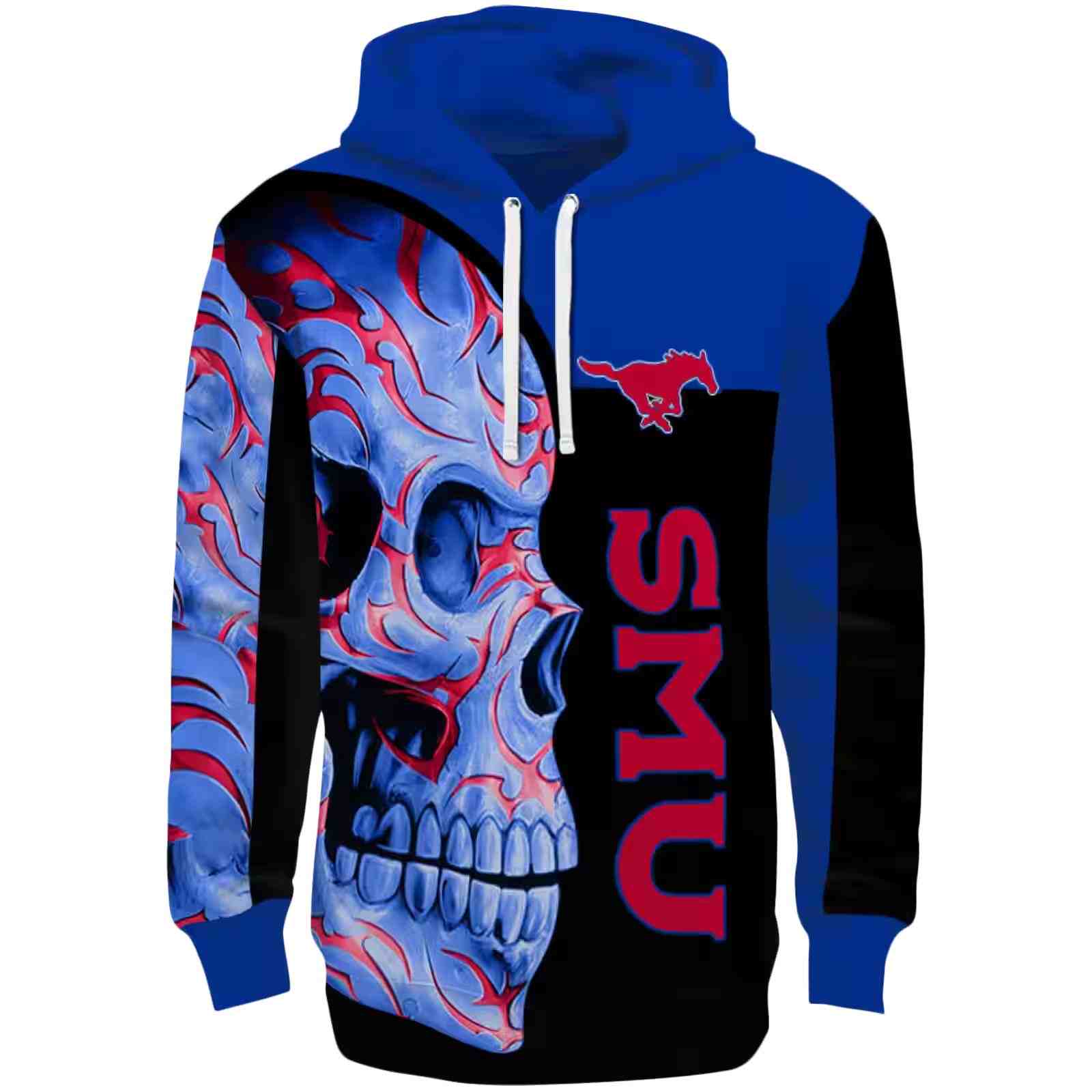 SMU Mustangs Skull Motif Blue Black Hoodie