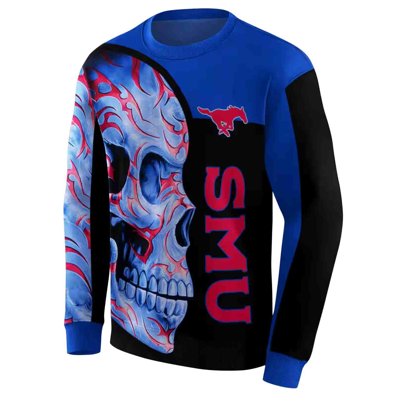 smu mustangs skull motif blue black hoodie new arrival