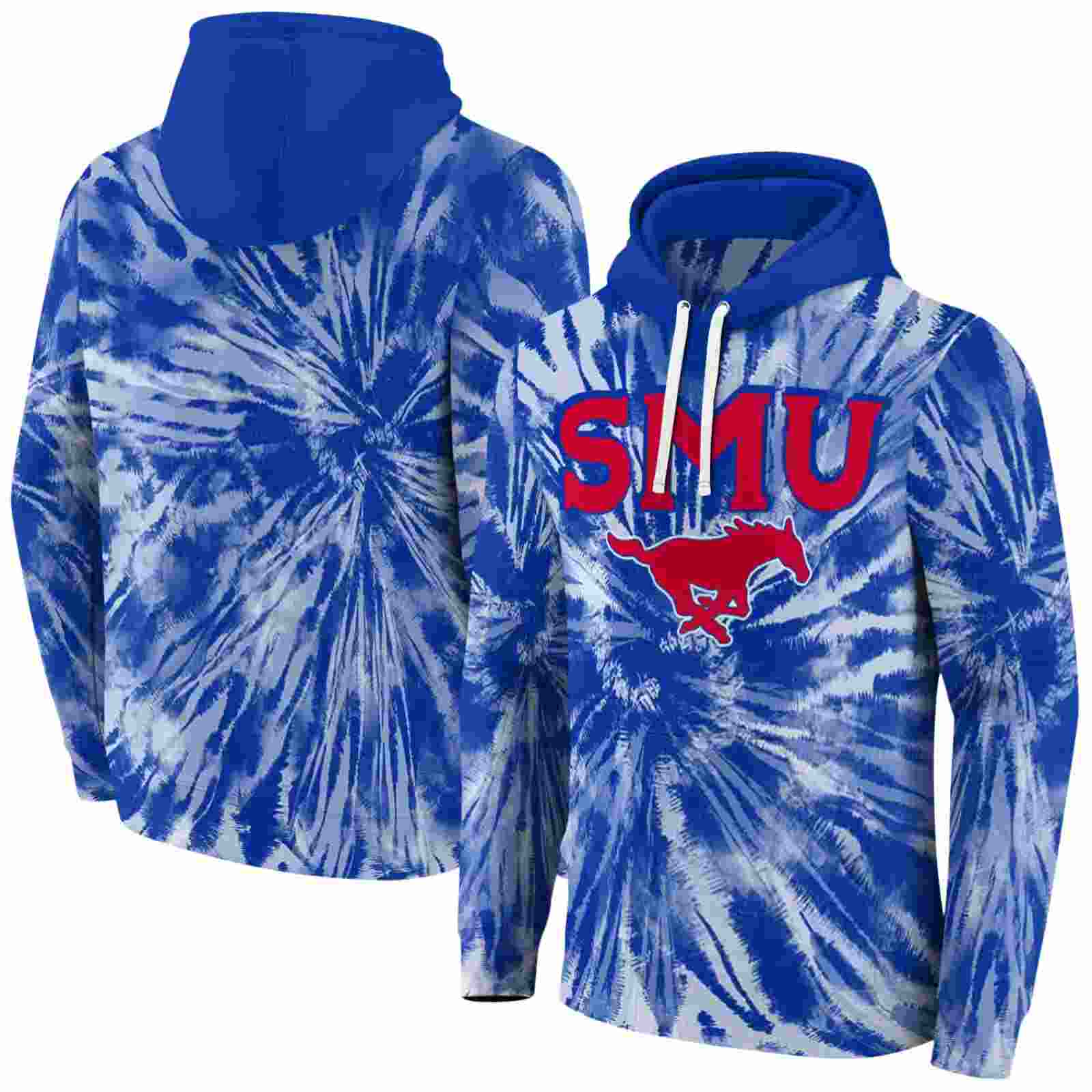 smu mustangs tie dye pattern blue hoodie fashion forward