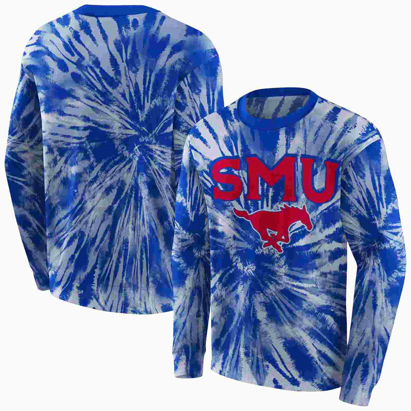 smu mustangs tie dye pattern blue hoodie premium grade