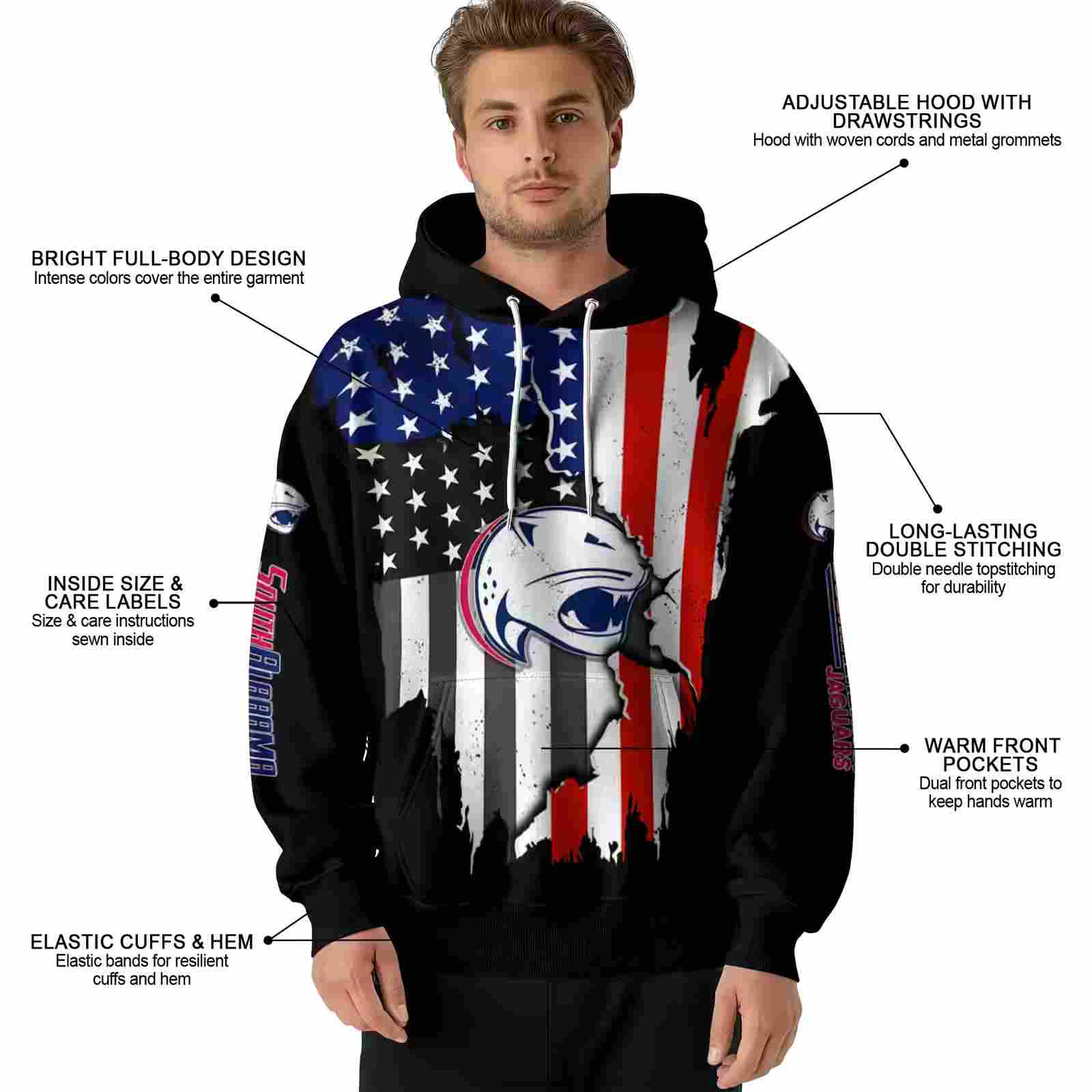 south alabama jaguars american pride black hoodie latest model