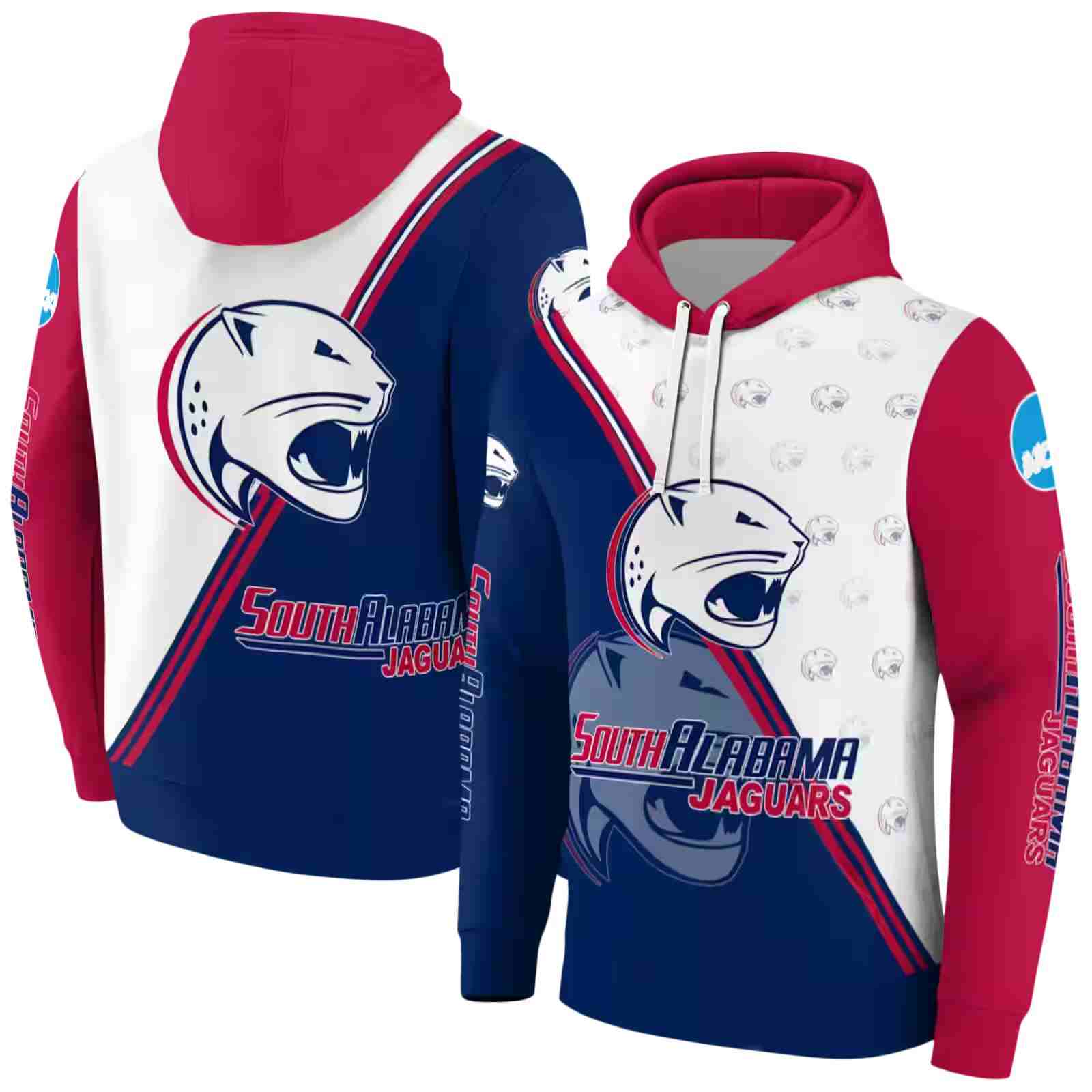 south alabama jaguars diagonal stripe blue white hoodie fashion forward