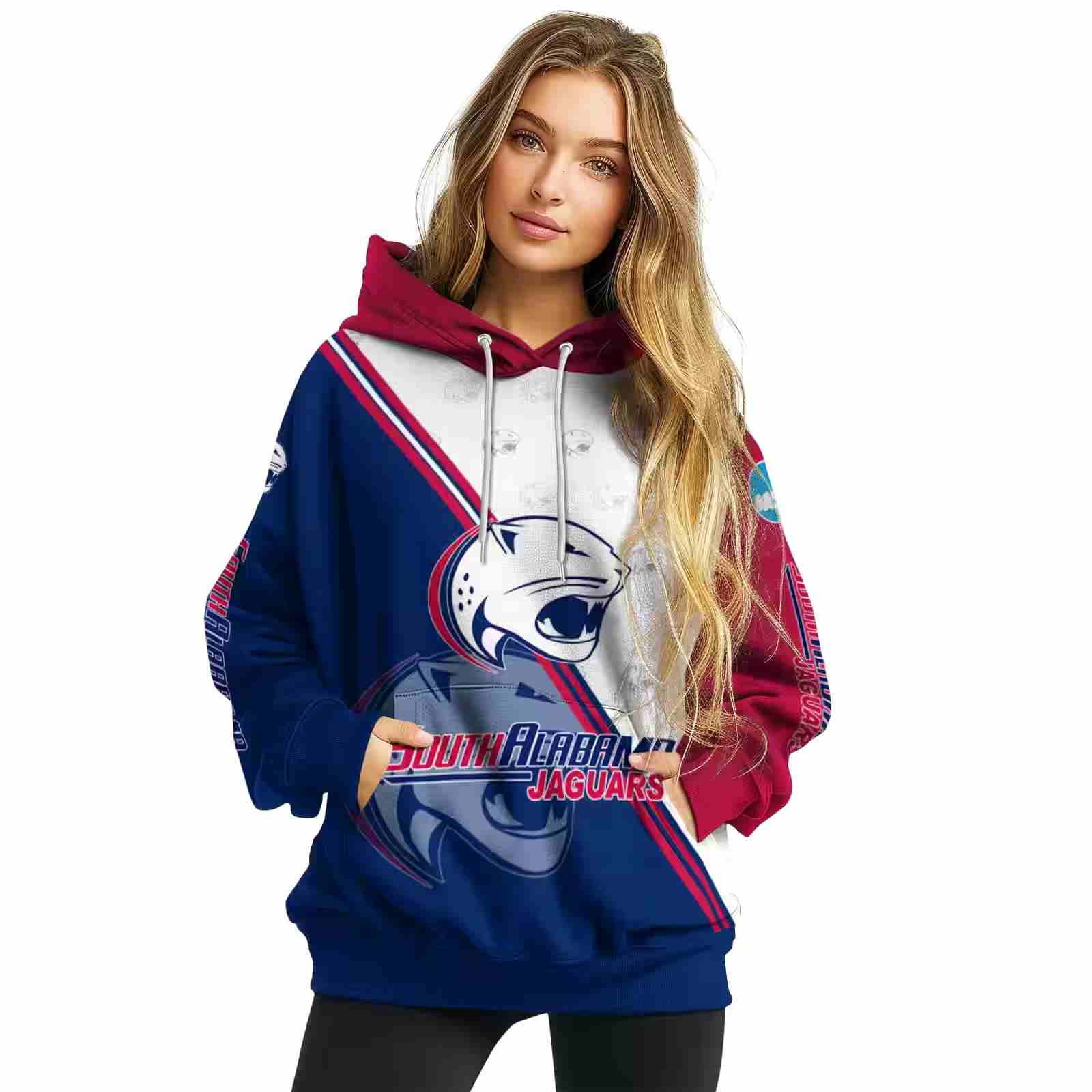 south alabama jaguars diagonal stripe blue white hoodie high quality