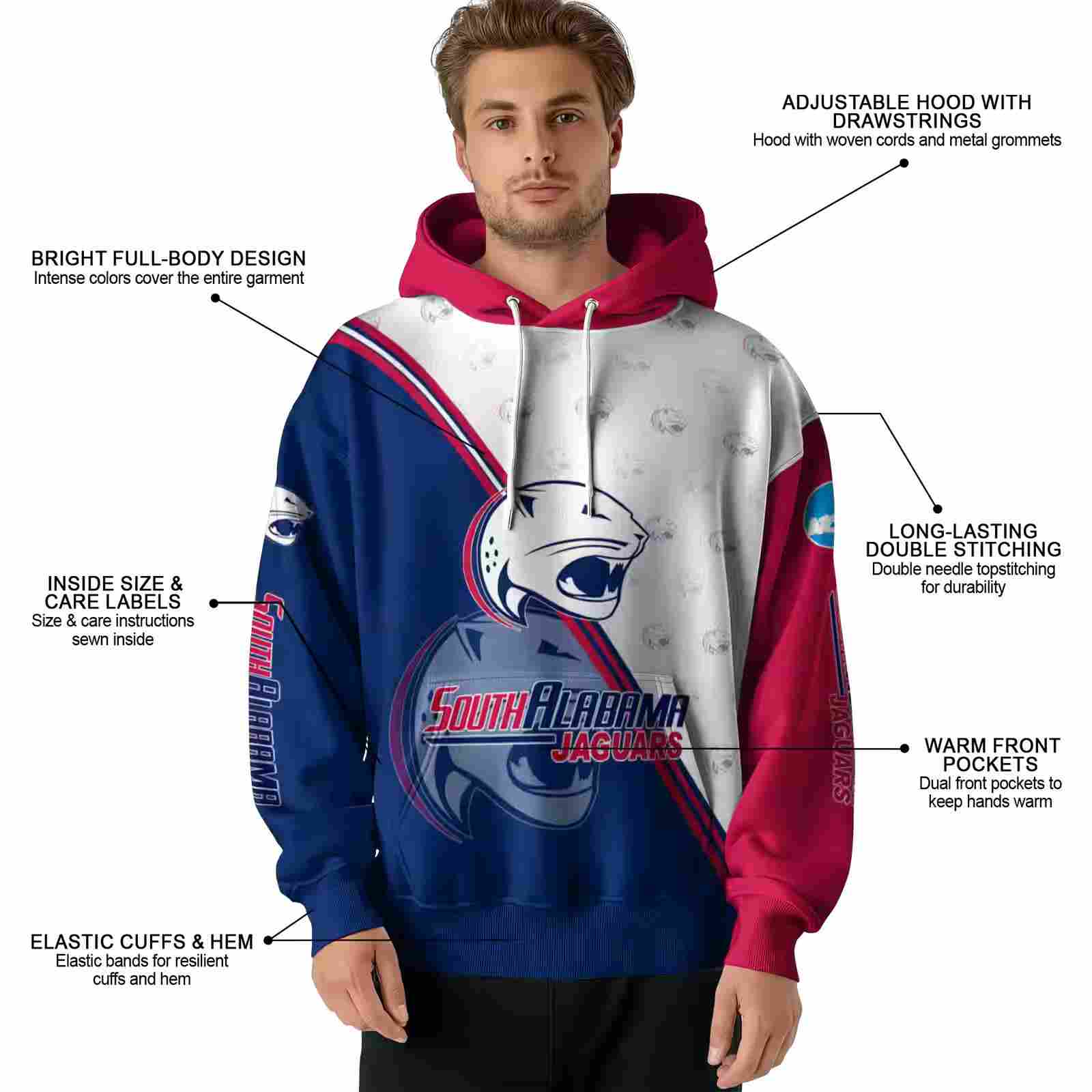 south alabama jaguars diagonal stripe blue white hoodie latest model