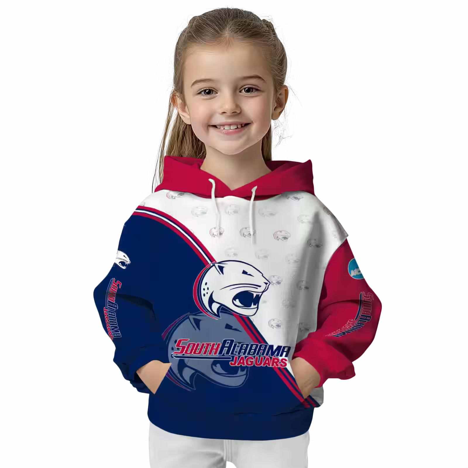 south alabama jaguars diagonal stripe blue white hoodie top rated