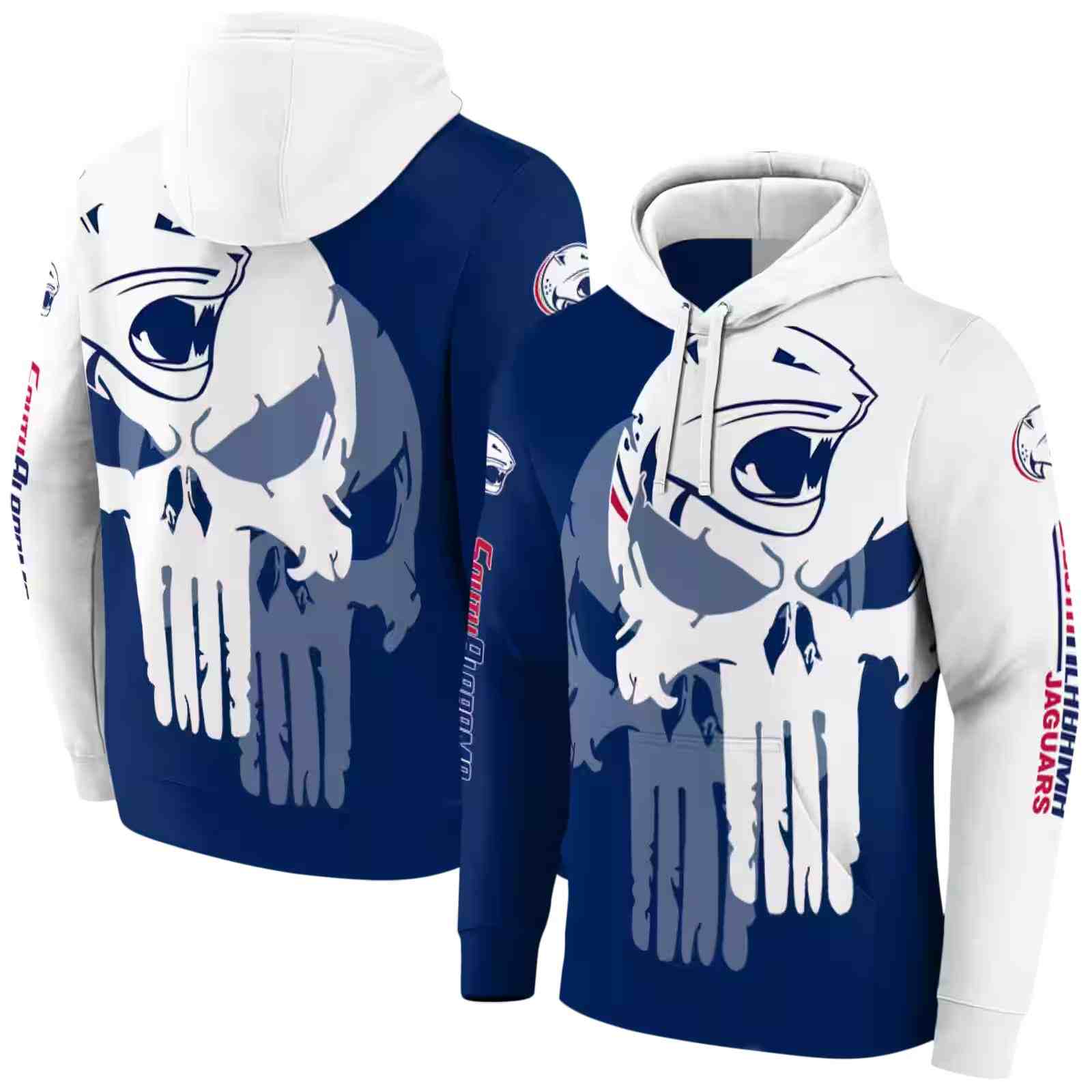 south alabama jaguars graphic punisher blue white hoodie fashion forward