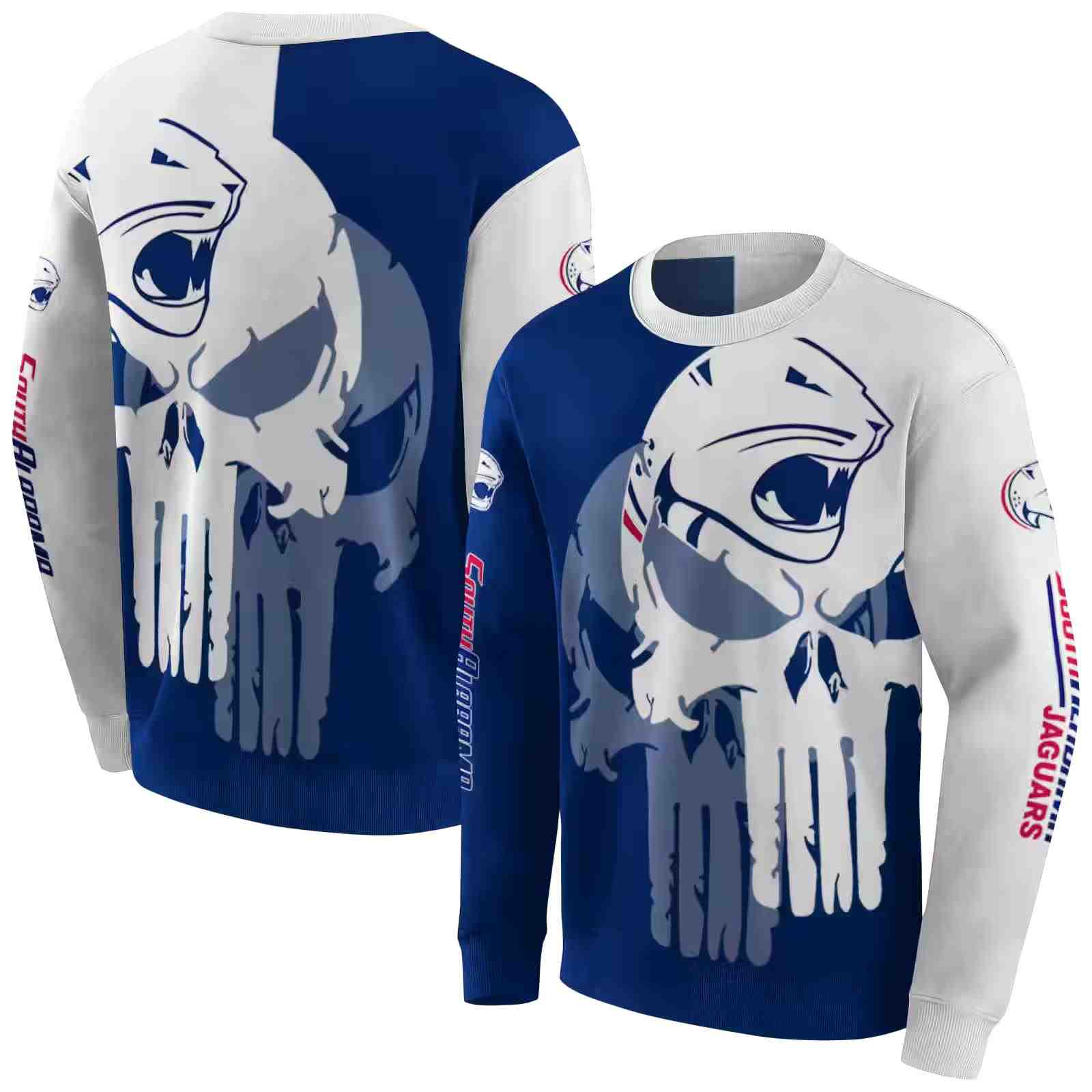 south alabama jaguars graphic punisher blue white hoodie premium grade