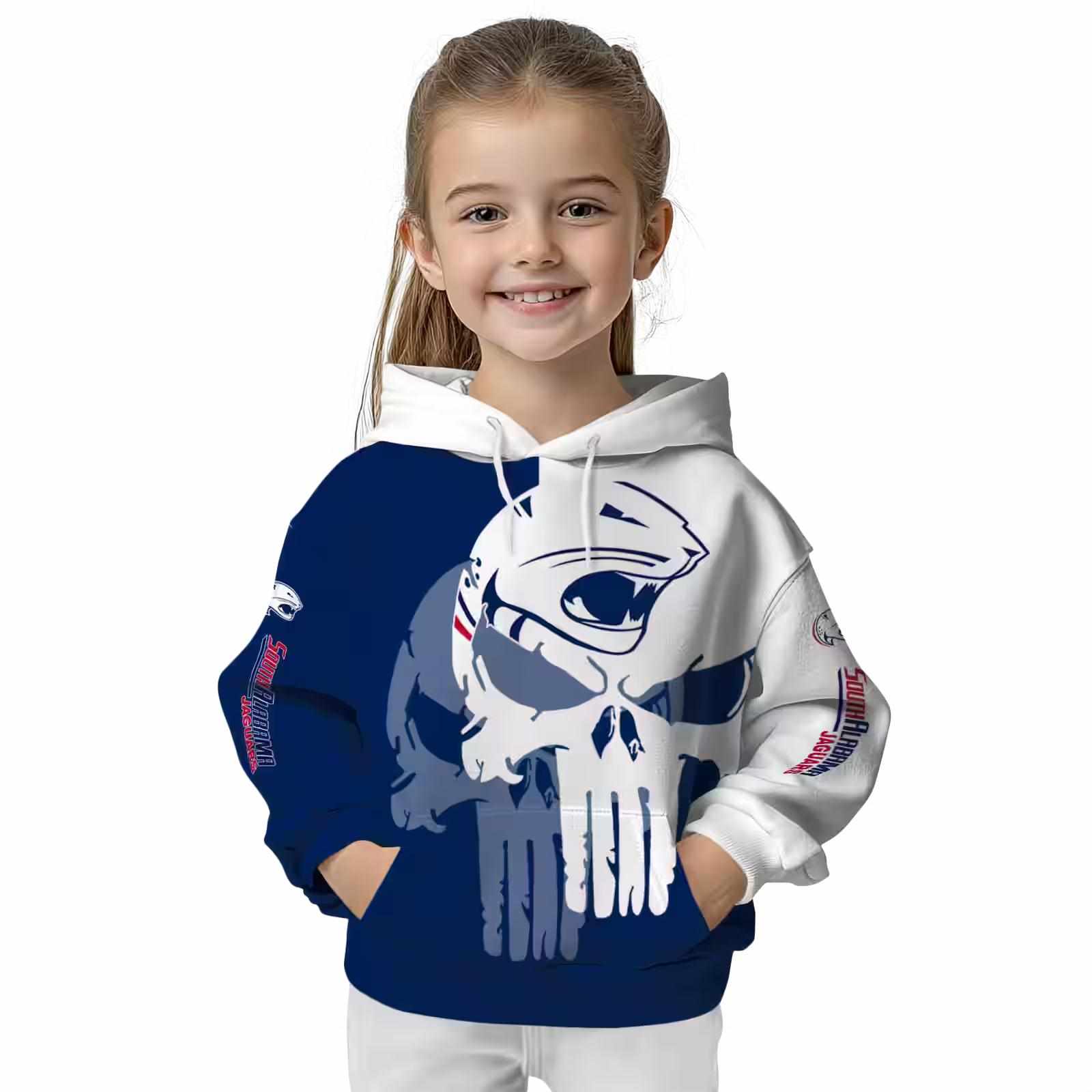 south alabama jaguars graphic punisher blue white hoodie top rated