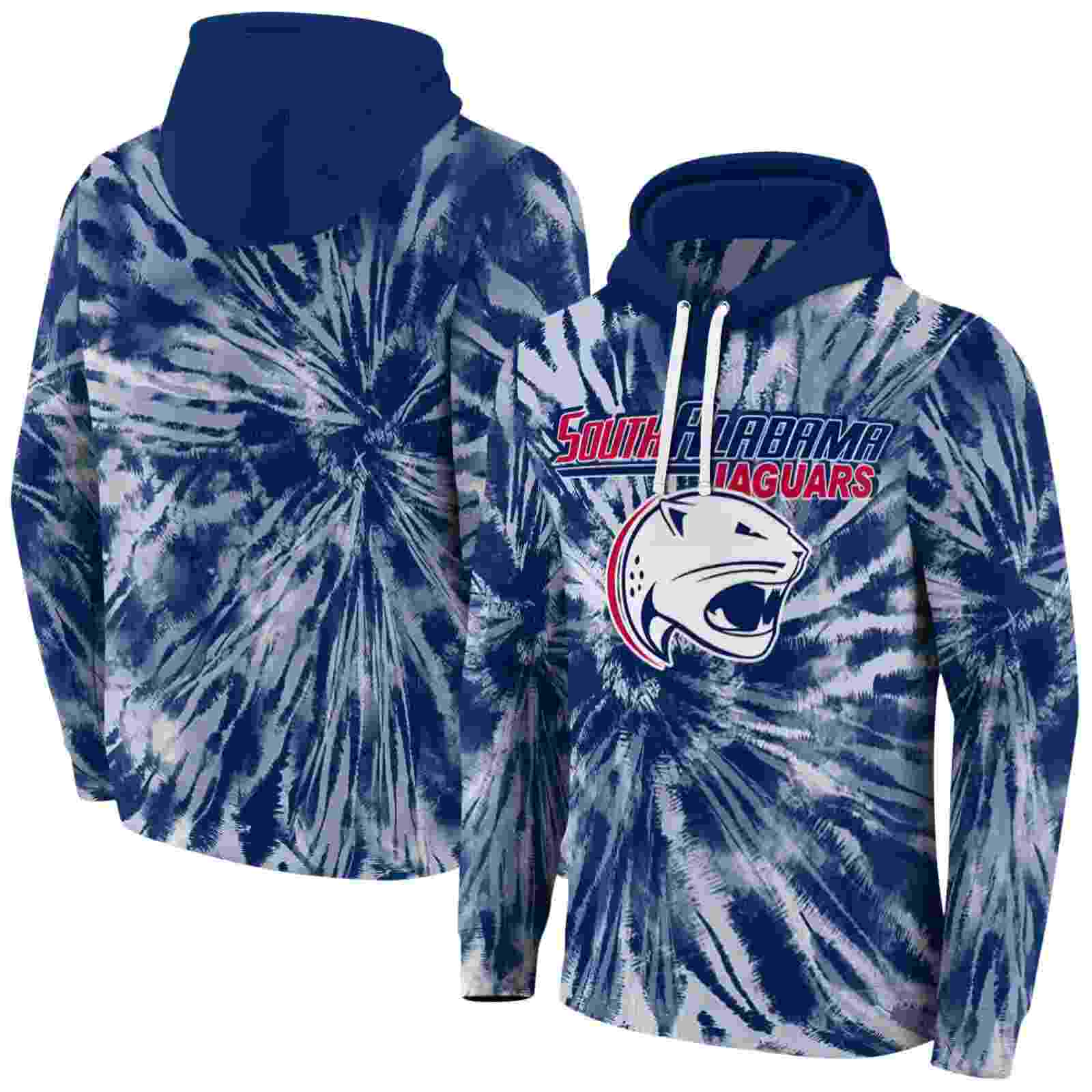 south alabama jaguars tie dye pattern blue hoodie fashion forward