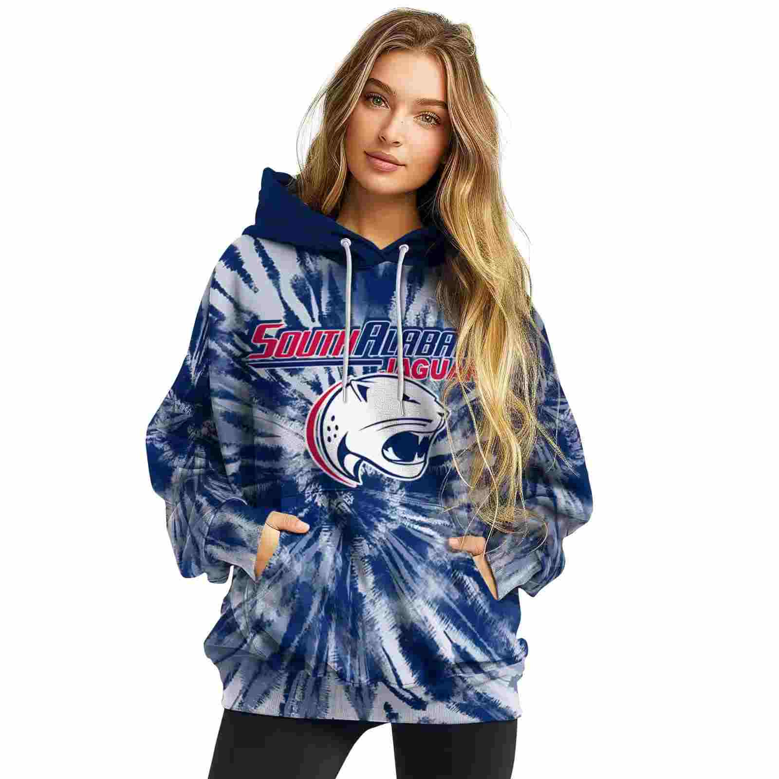 south alabama jaguars tie dye pattern blue hoodie high quality