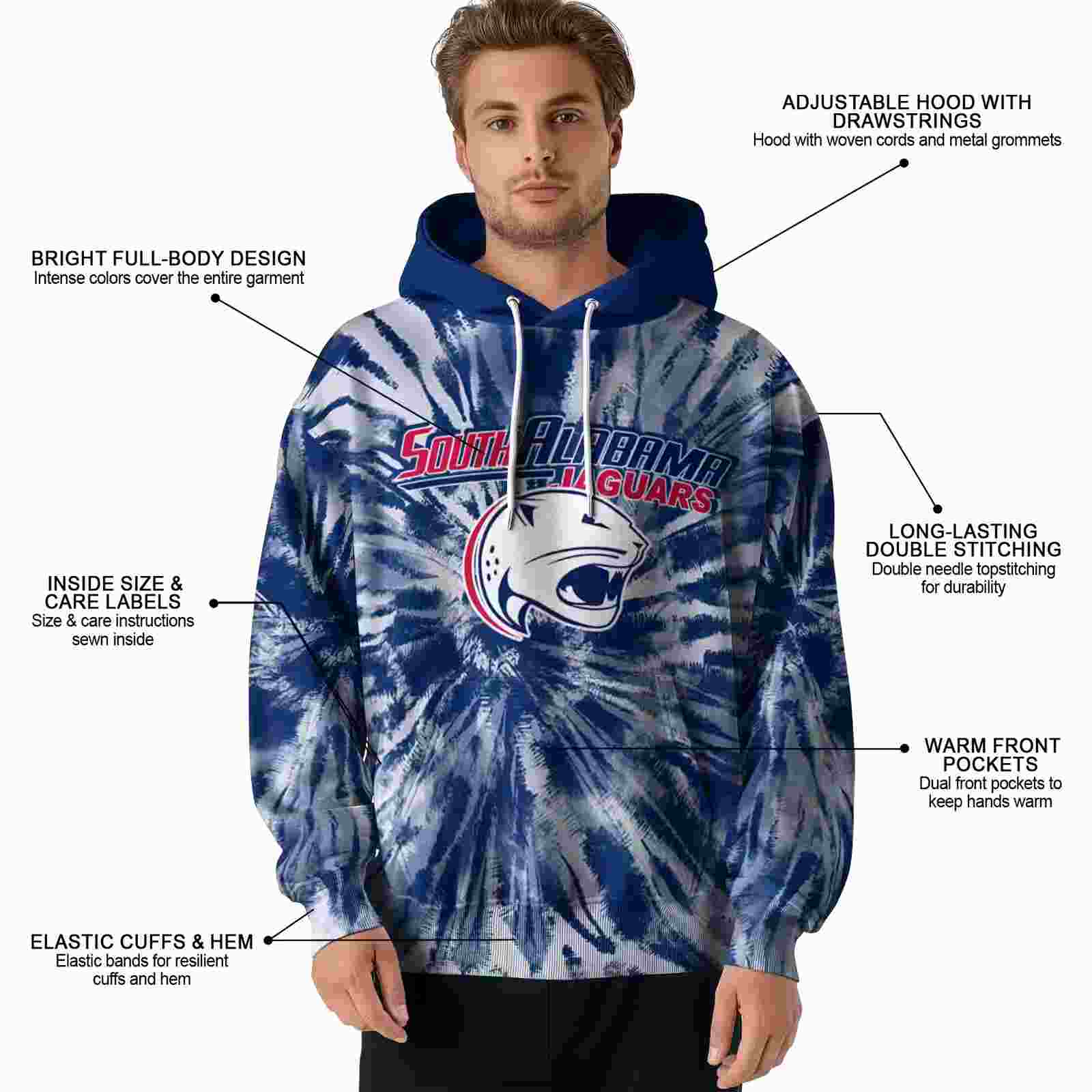 south alabama jaguars tie dye pattern blue hoodie latest model