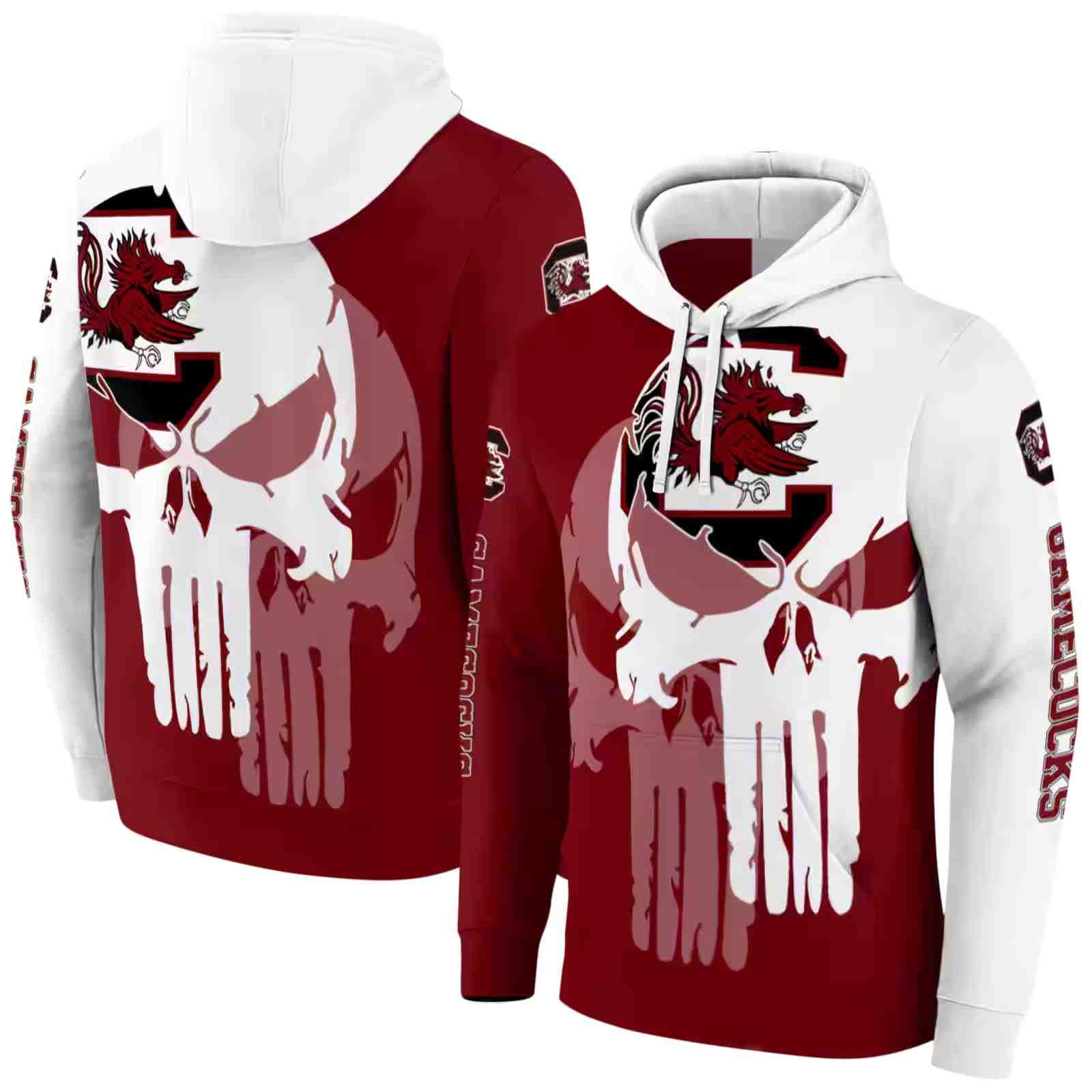 south carolina gamecocks graphic punisher garnet white hoodie fashion forward