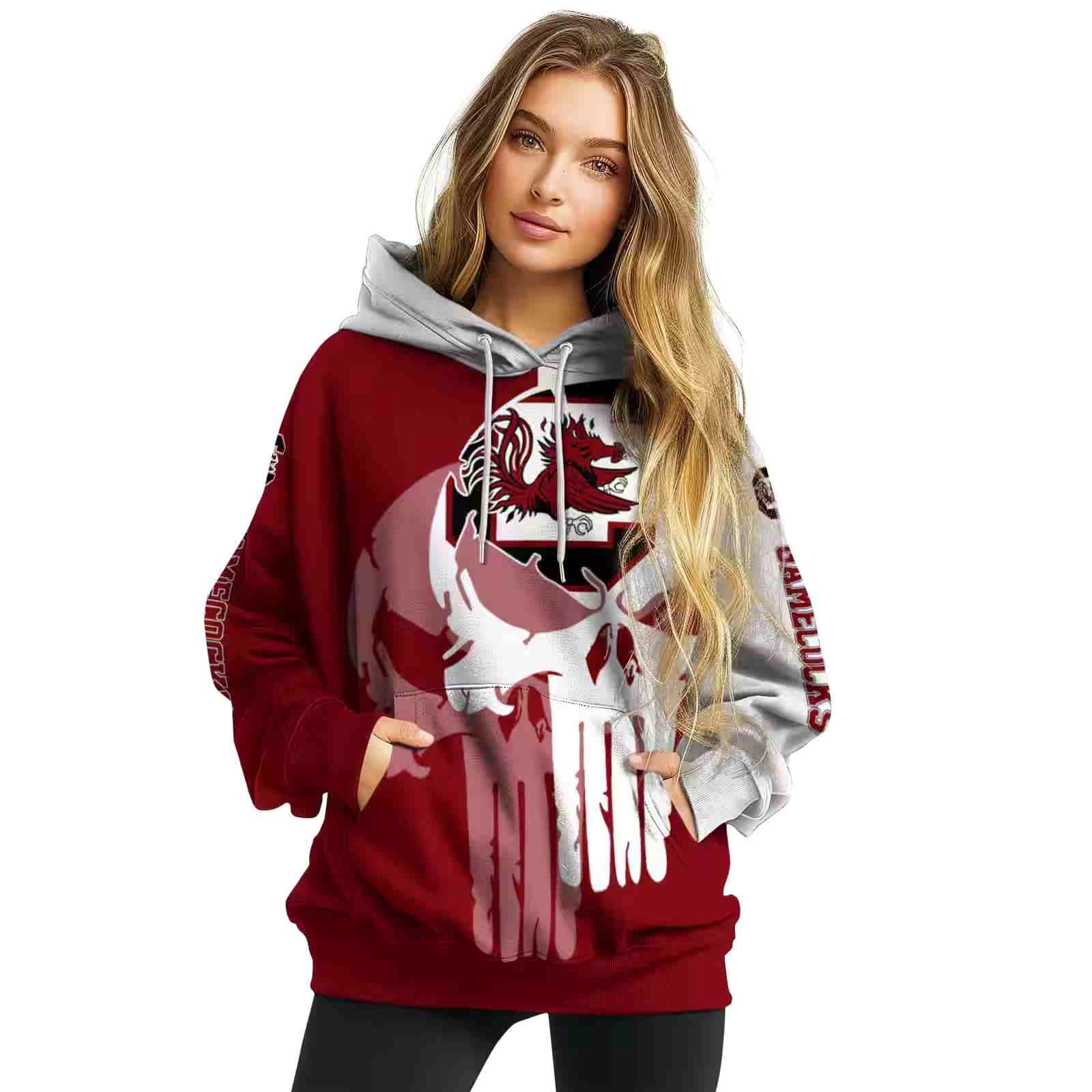 south carolina gamecocks graphic punisher garnet white hoodie high quality