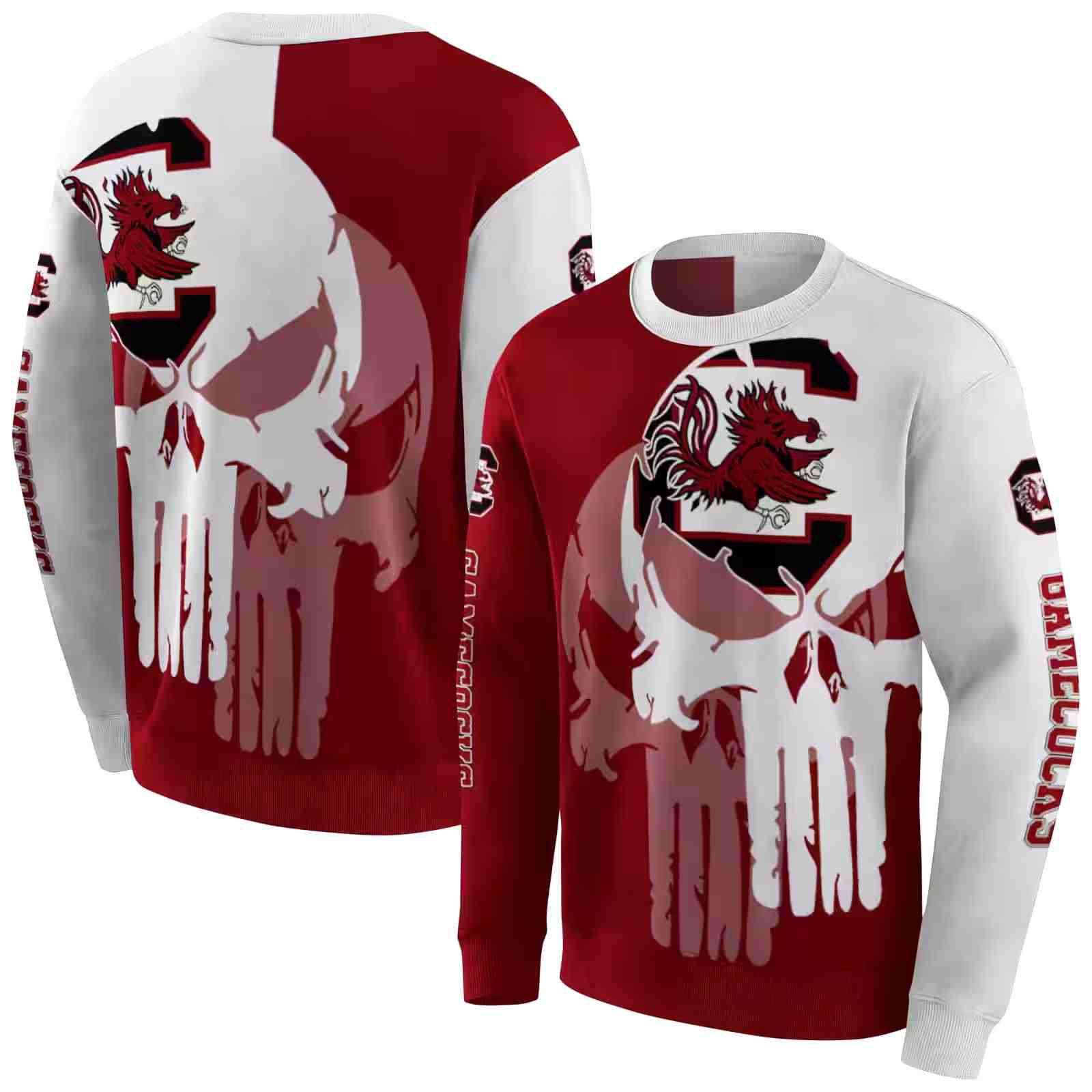 south carolina gamecocks graphic punisher garnet white hoodie premium grade