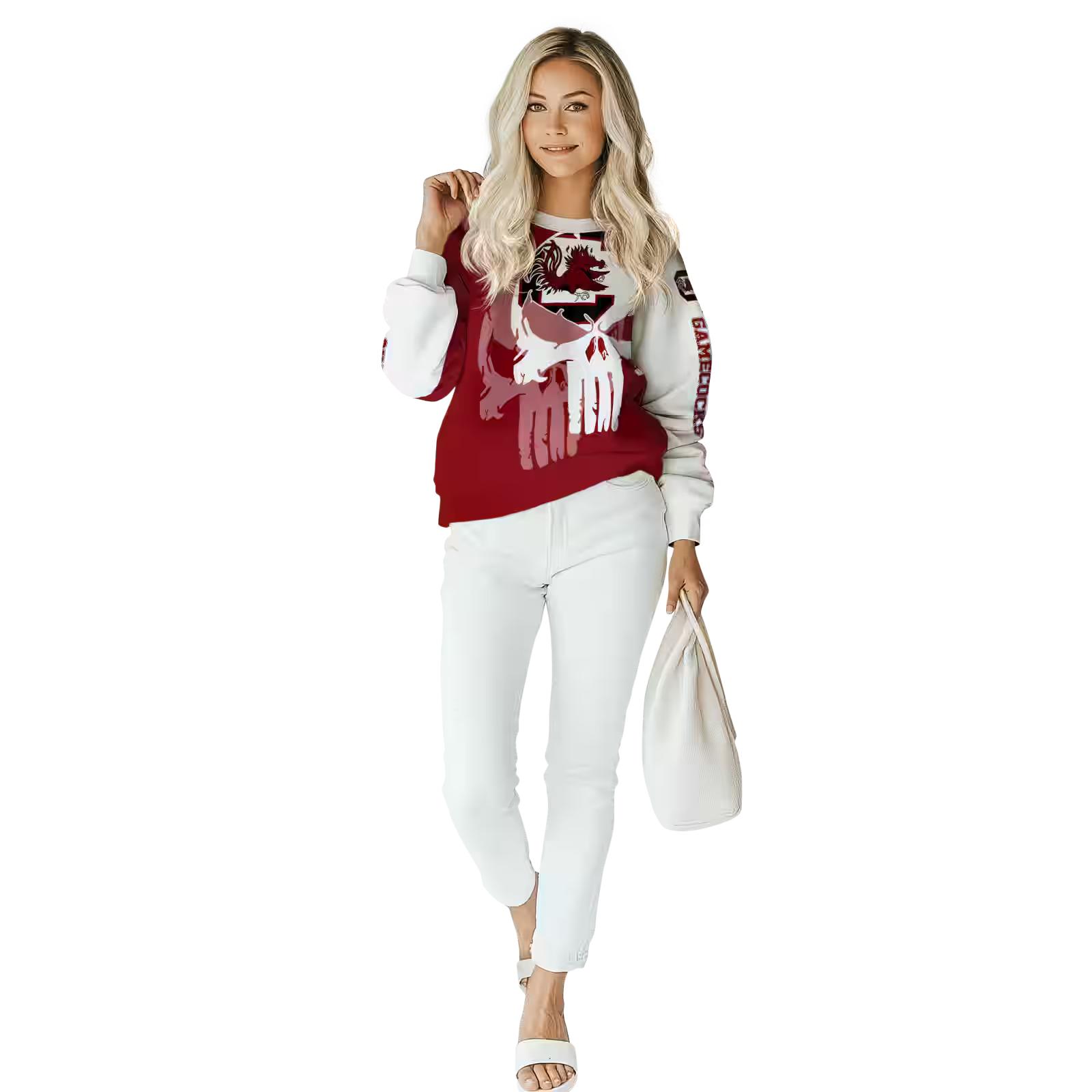 south carolina gamecocks graphic punisher garnet white hoodie trendy