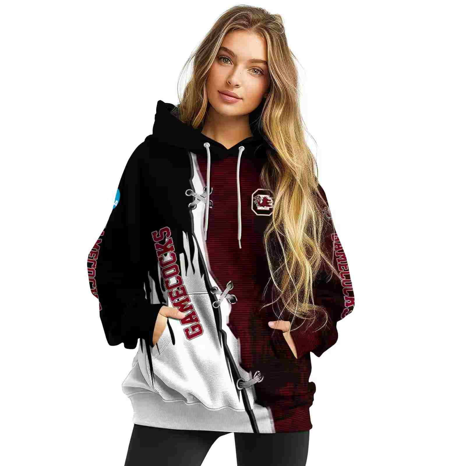 south carolina gamecocks ripped pattern garnet black white hoodie high quality