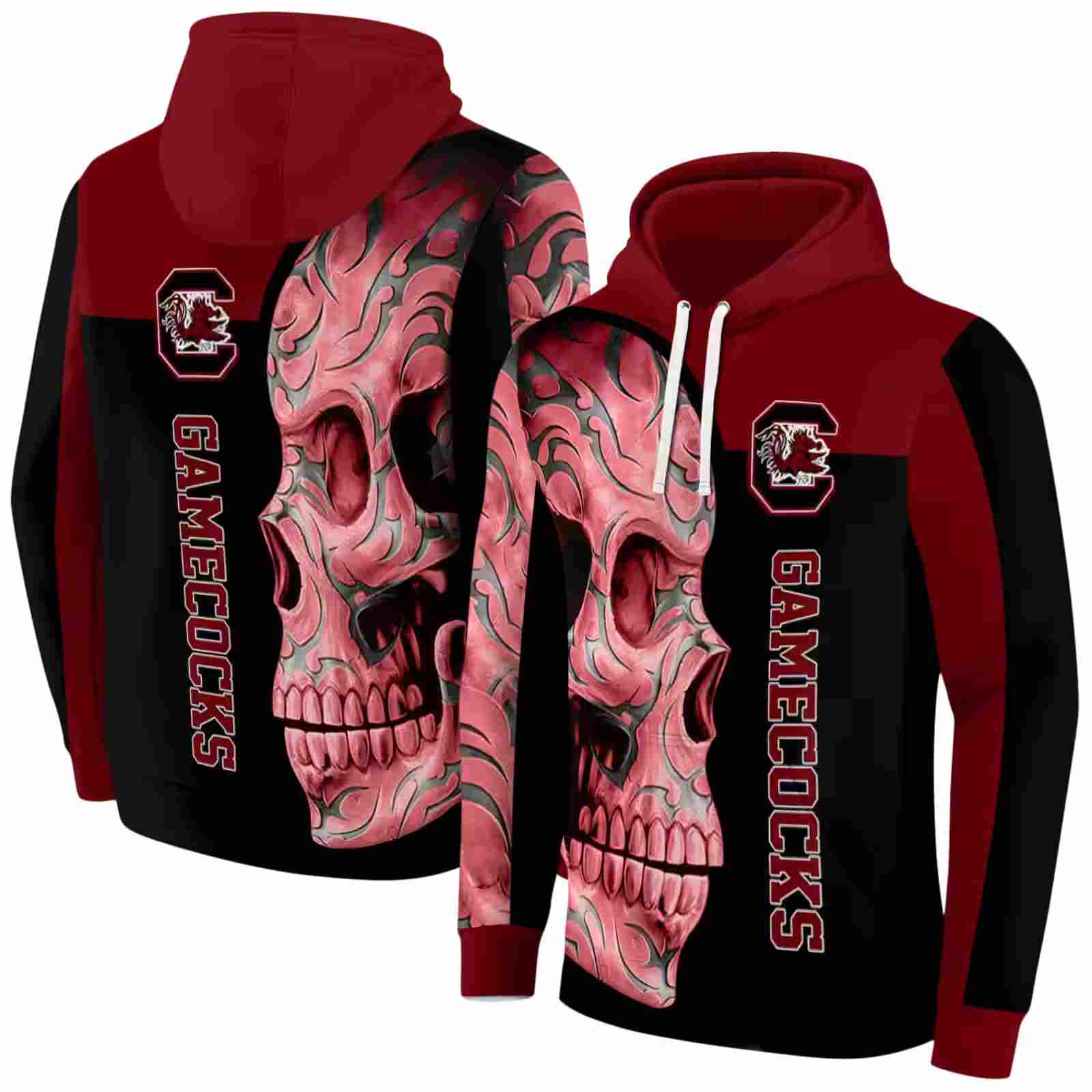 south carolina gamecocks skull motif garnet black hoodie fashion forward