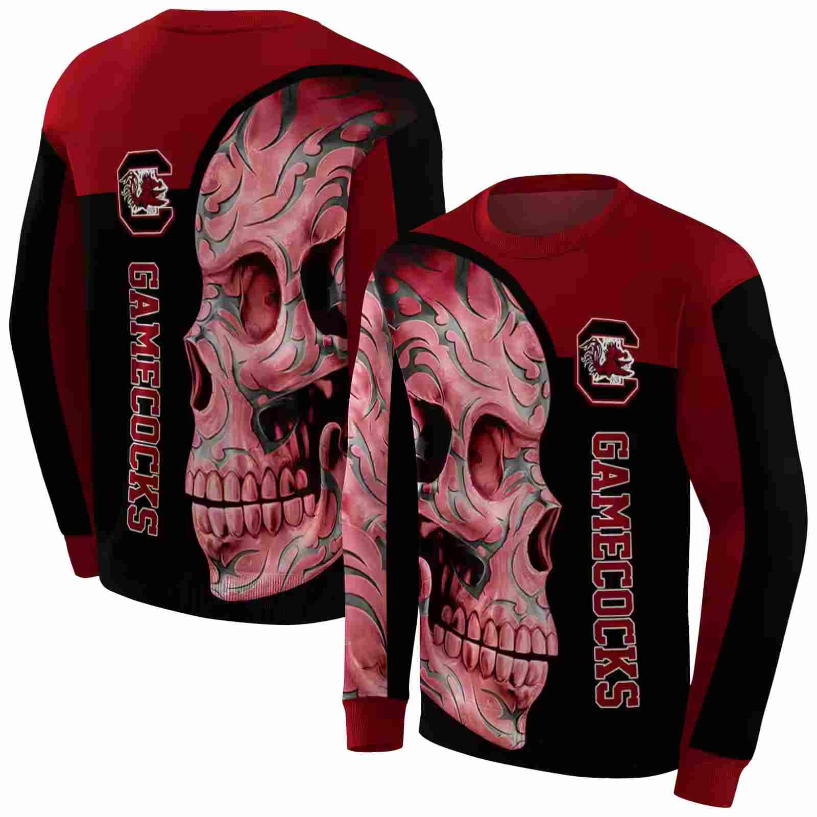 south carolina gamecocks skull motif garnet black hoodie premium grade