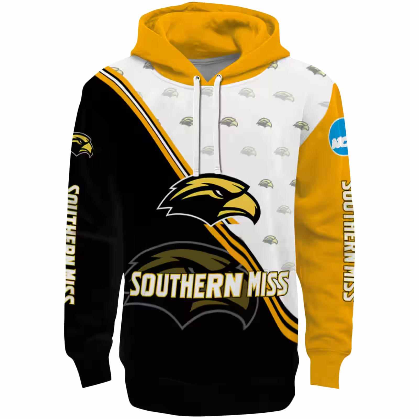 Southern Miss Golden Eagles Diagonal Stripe Black White Hoodie