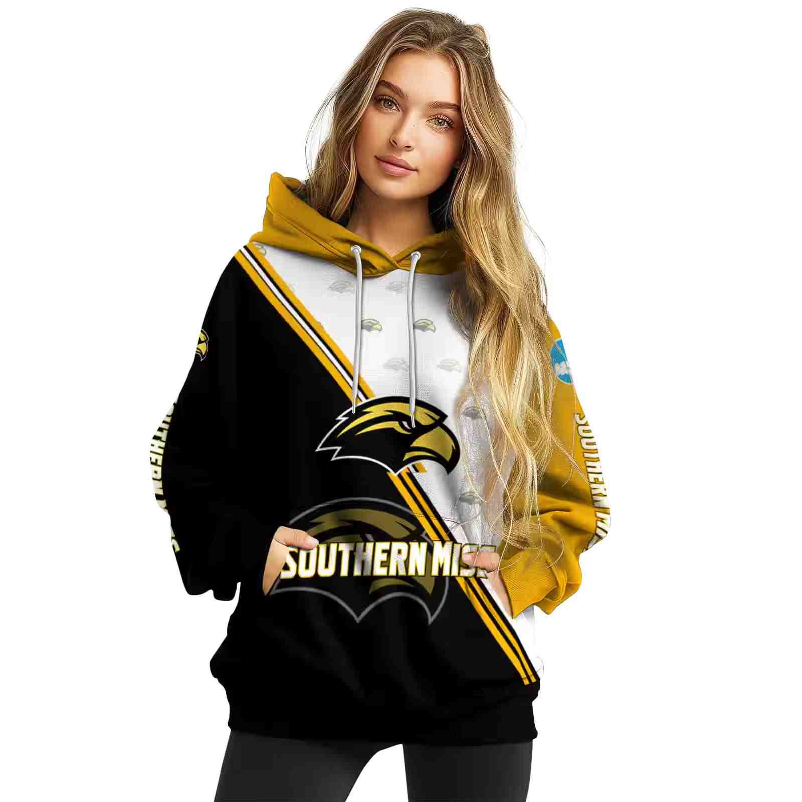 southern miss golden eagles diagonal stripe black white hoodie high quality