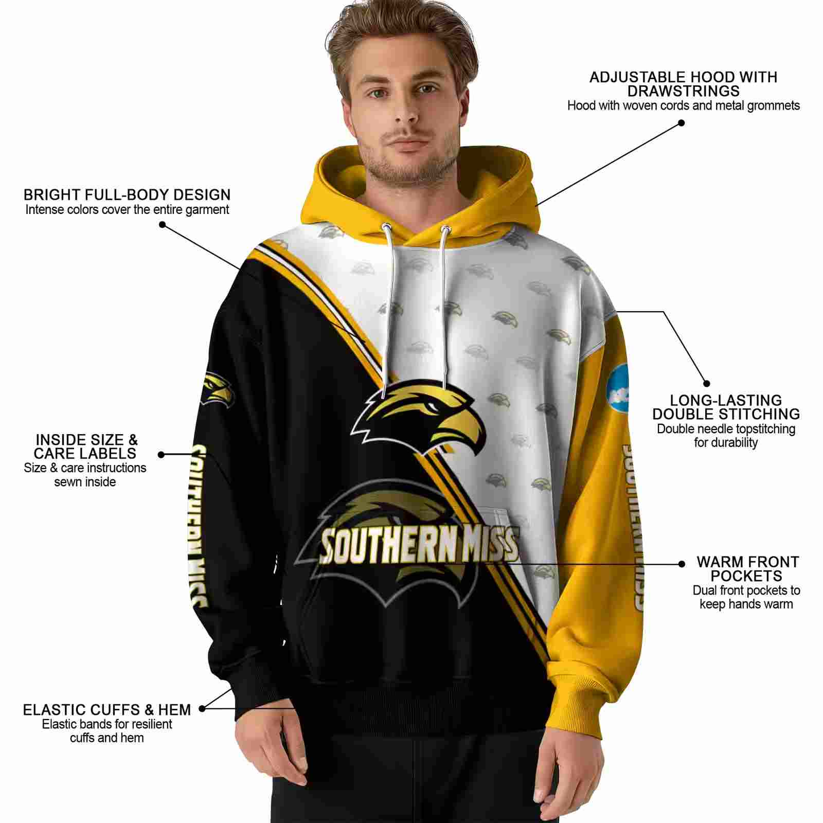 southern miss golden eagles diagonal stripe black white hoodie latest model