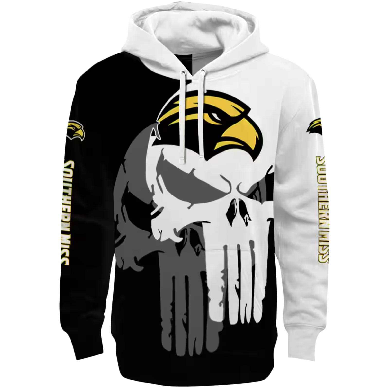 Southern Miss Golden Eagles Graphic Punisher Black White Hoodie