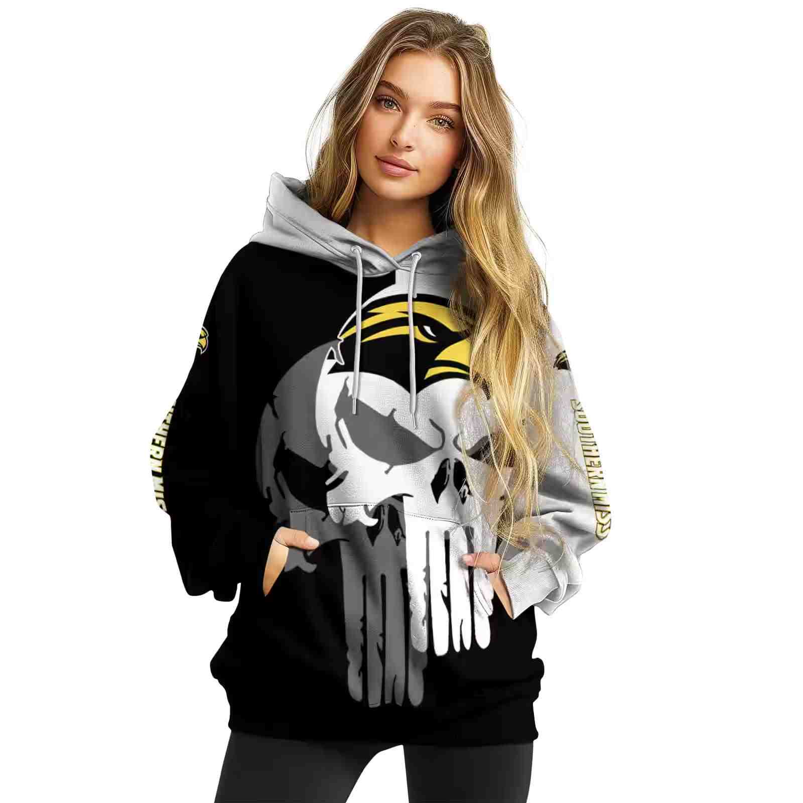 southern miss golden eagles graphic punisher black white hoodie high quality