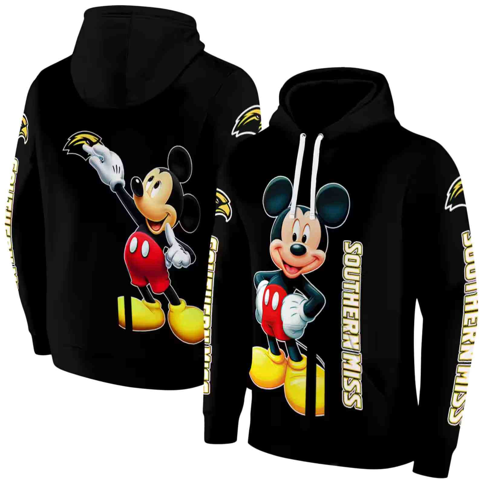 southern miss golden eagles mickey mouse black hoodie fashion forward