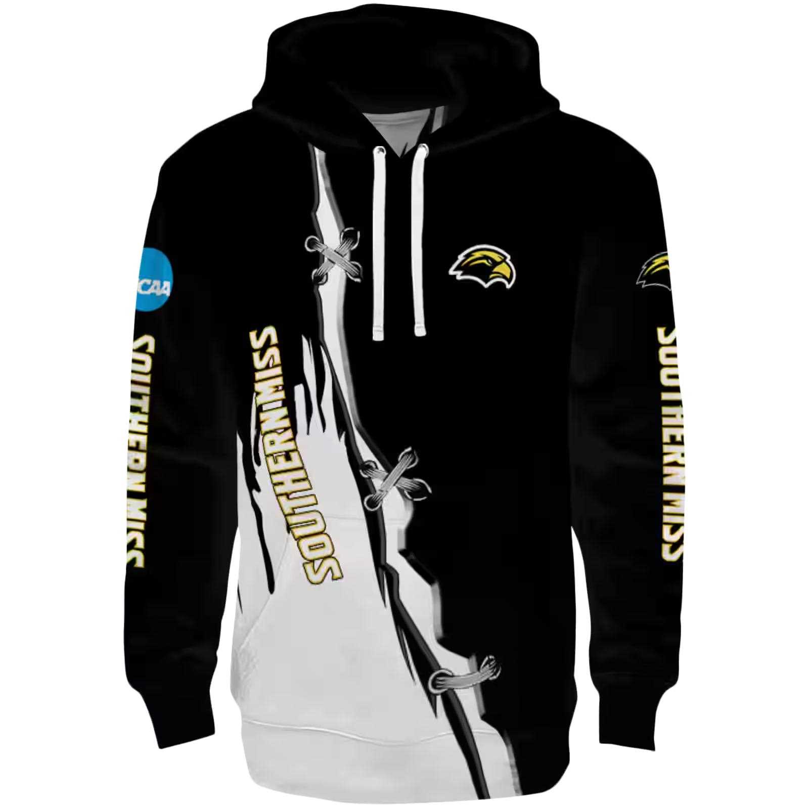 Southern Miss Golden Eagles Ripped Pattern Black White Hoodie