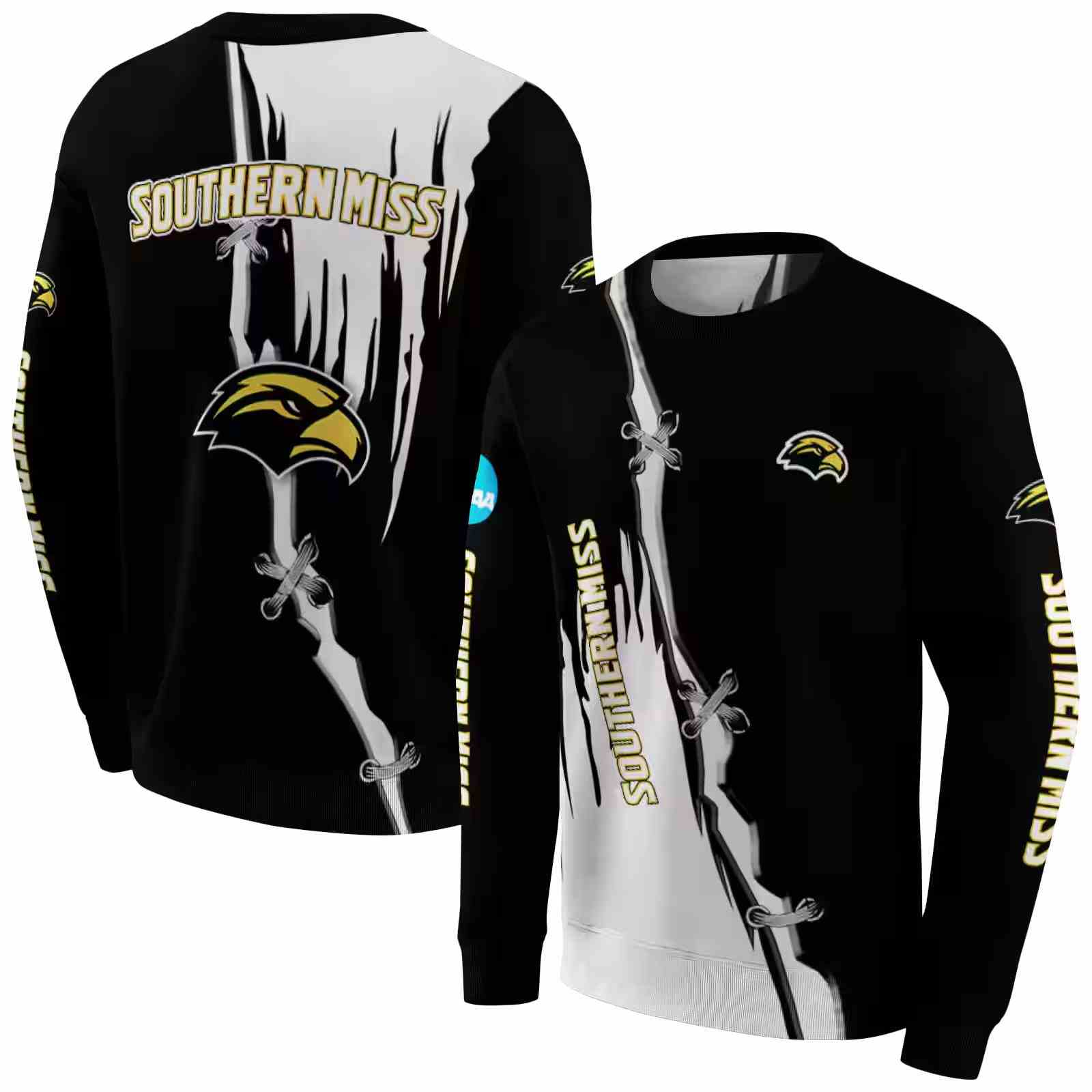 southern miss golden eagles ripped pattern black white hoodie premium grade