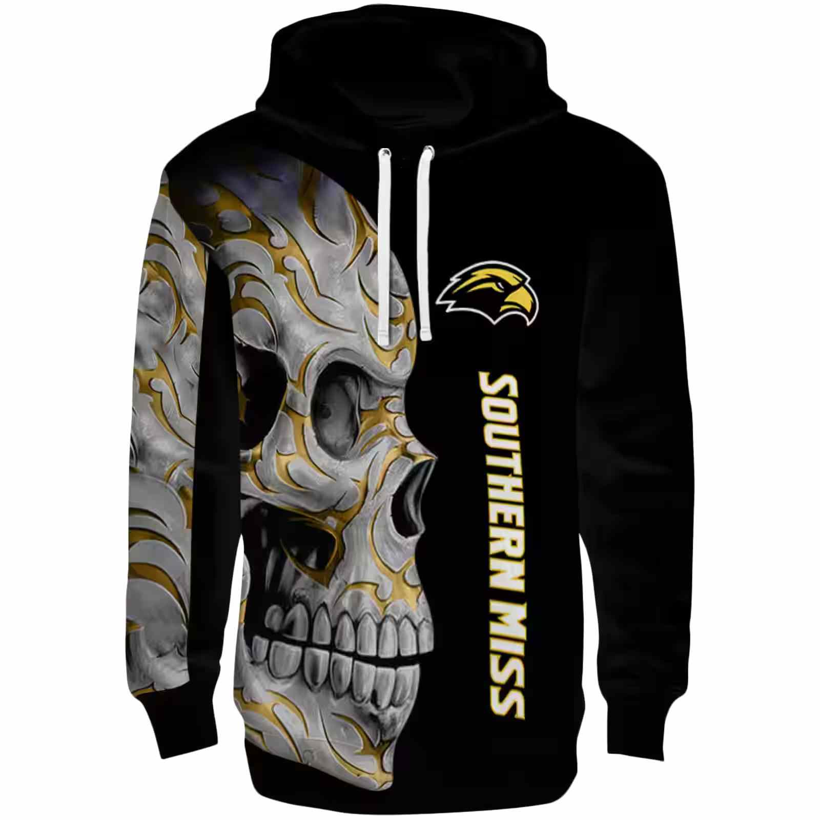 Southern Miss Golden Eagles Skull Motif Black Hoodie