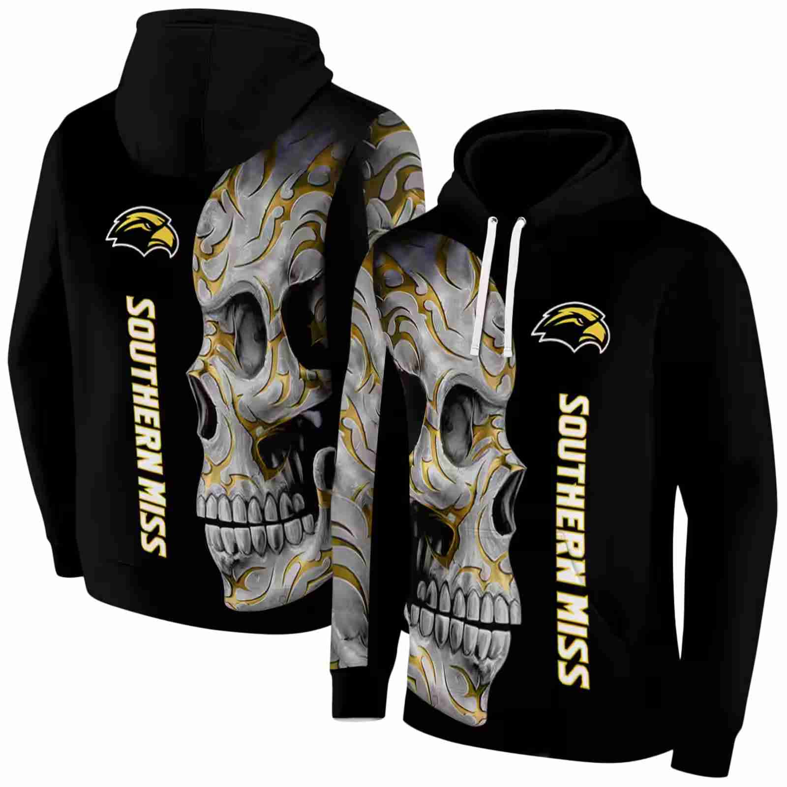 southern miss golden eagles skull motif black hoodie fashion forward