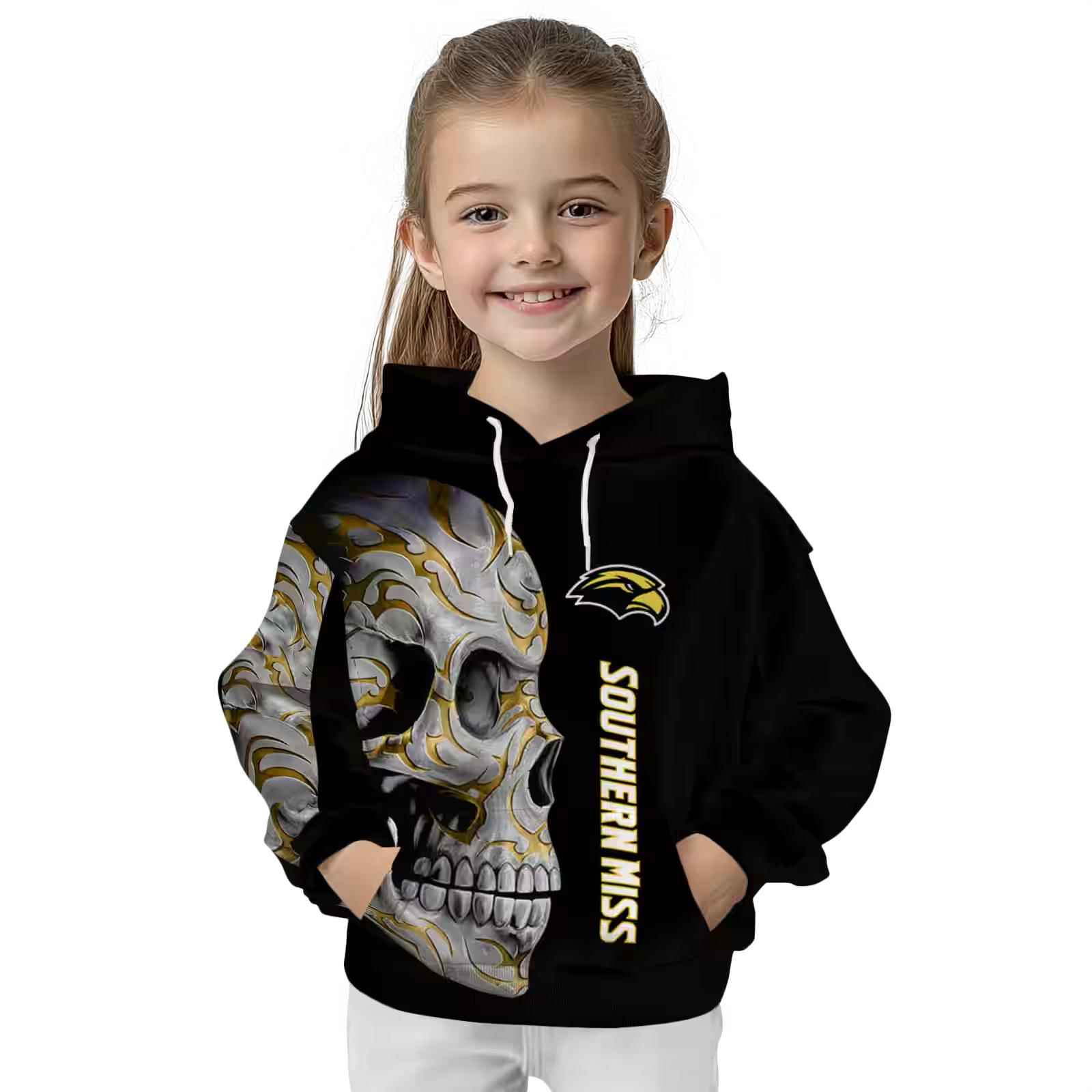 southern miss golden eagles skull motif black hoodie top rated