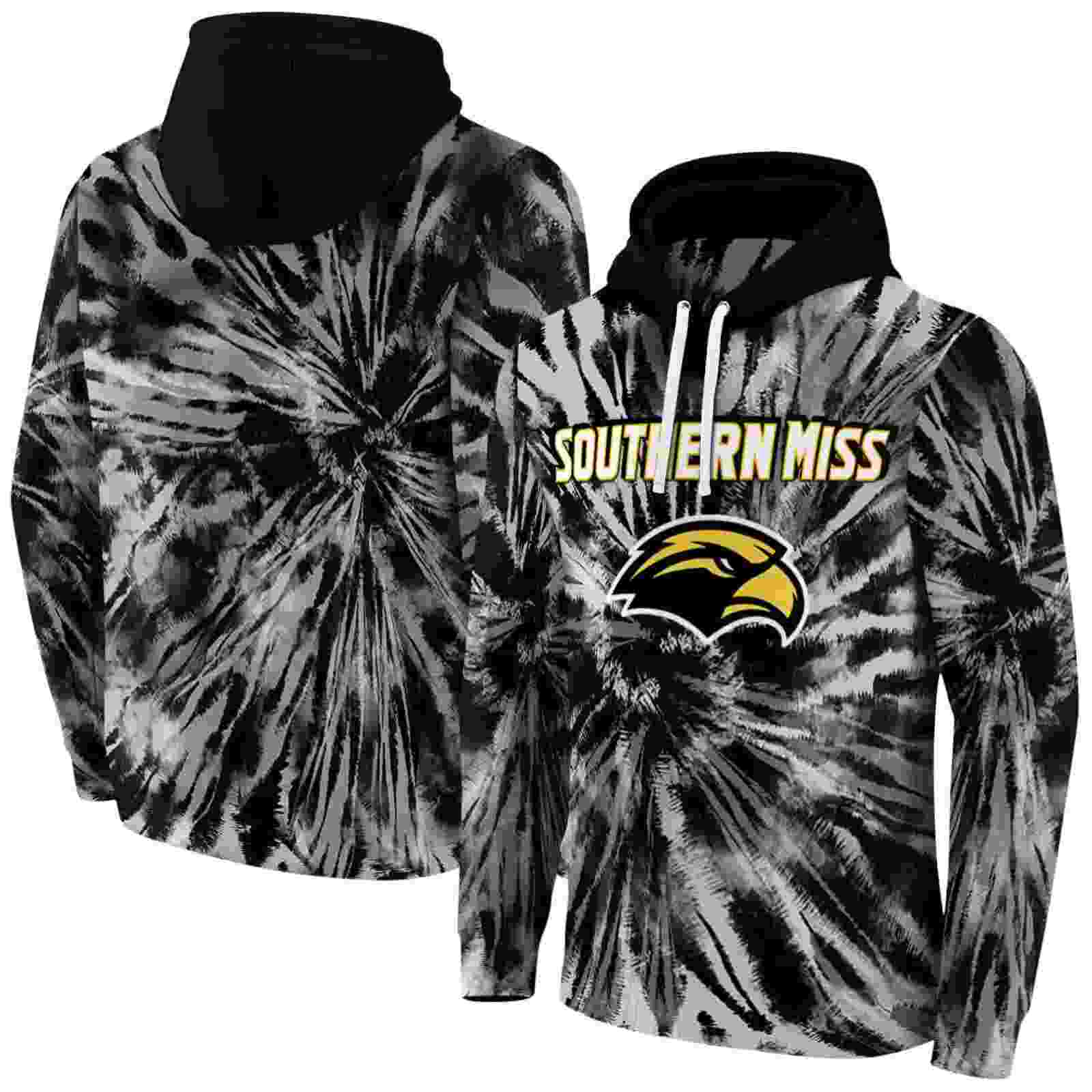 southern miss golden eagles tie dye pattern black hoodie fashion forward