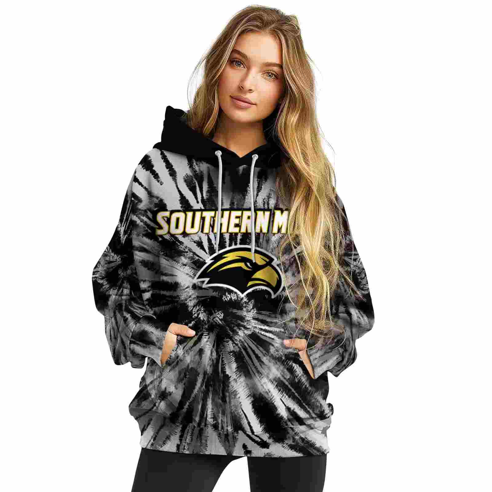 southern miss golden eagles tie dye pattern black hoodie high quality