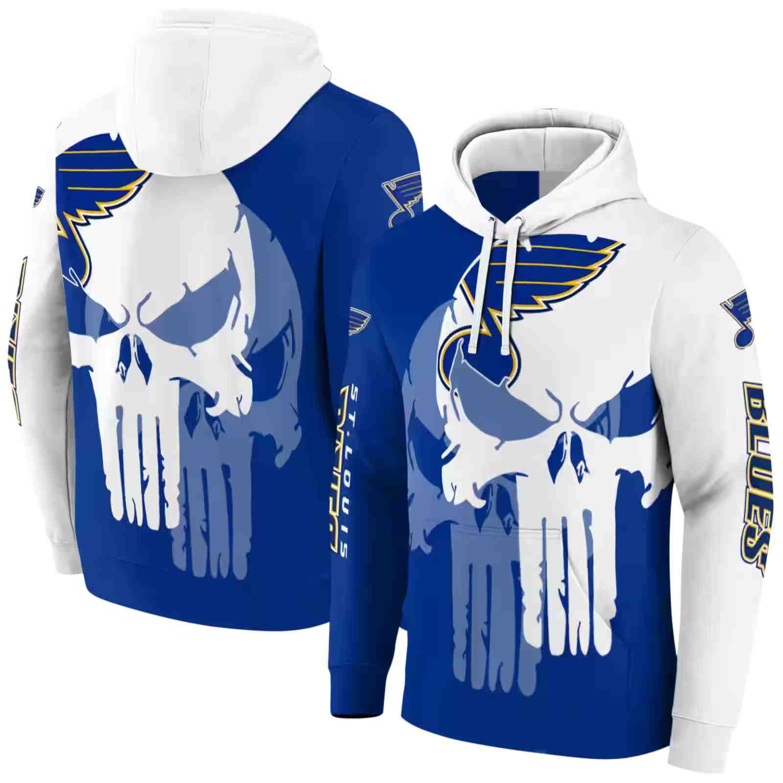 st louis blues graphic punisher blue white hoodie fashion forward