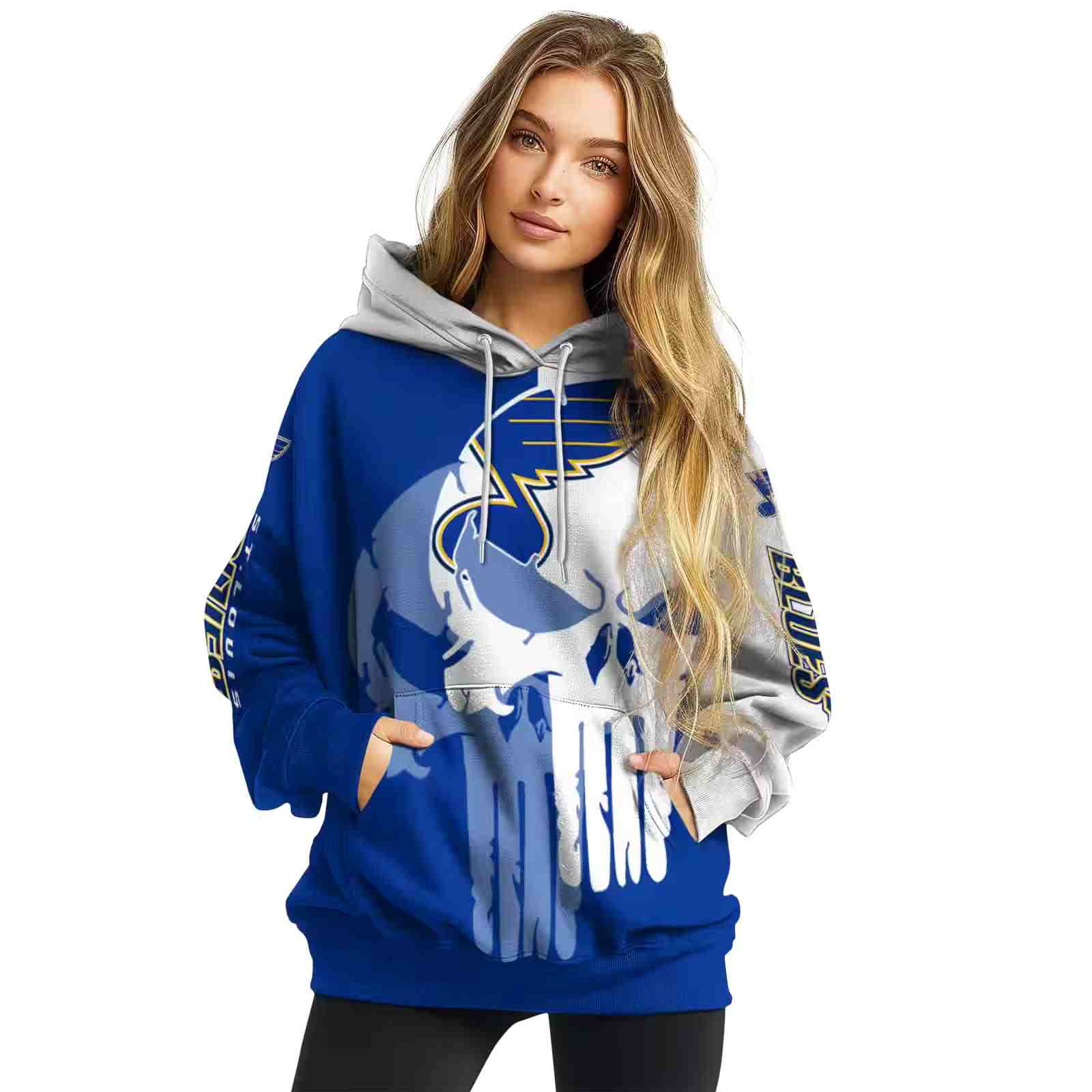 st louis blues graphic punisher blue white hoodie high quality